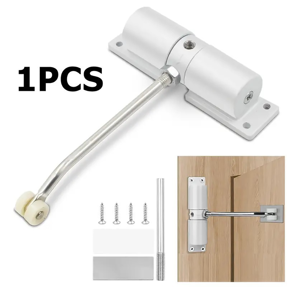 Door Closer High Usage Environments Versatile Design Customizable Closing Speed White