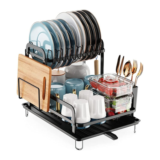 2-Tier 16.65x14.57x13.11in Dish Drying Rack for Kitchen Dish Rack with Drainboard Detachable Kitchen Drainer Organizer Set with Utensil Holder Bowl Rack Dish Rack(No shipment on weekends)
