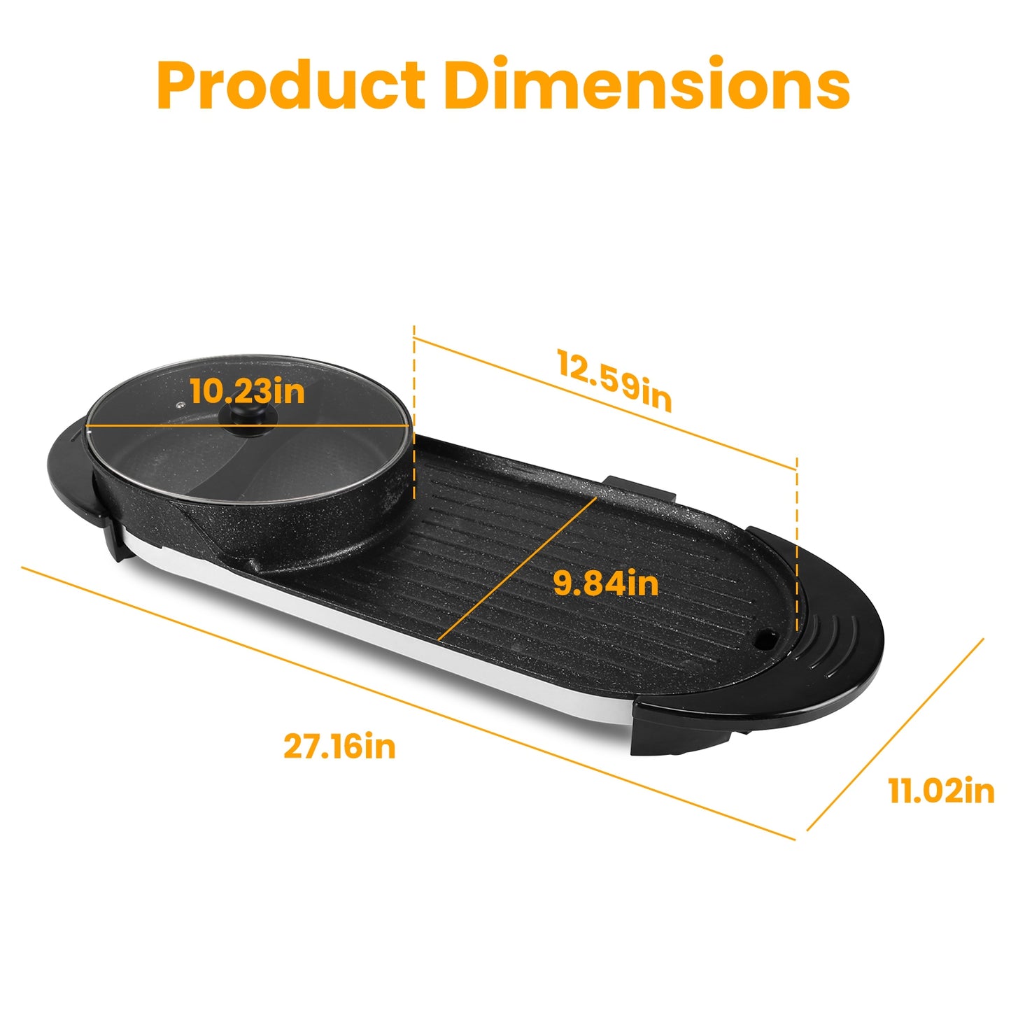 Dual-Electric 2 in 1 Hot Pot & Grill Combo, 2200W Rapid-Heat Indoor , 3.7 QT Non-Stick Hotpot Separate Temp Control , Apartment-Friendly Party Cooker