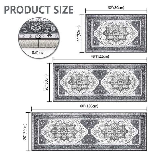 Boho Kitchen Rug Sets 3 Piece with Runner Non Slip Kitchen Rugs and Mats Washable Kitchen Mats for Floor Thick Kitchen Floor Mat Carpet Runner Rugs for Hallway Laundry Holiday Decor