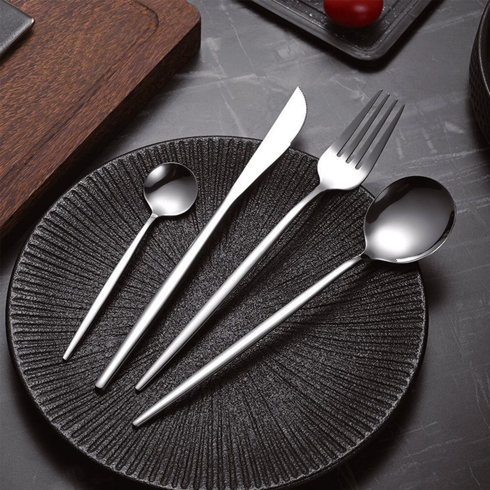 30pc CUTLERY DINNER SET STAINLESS STEEL METAL STAND RACK FORKS TEA SPOONS POLISH