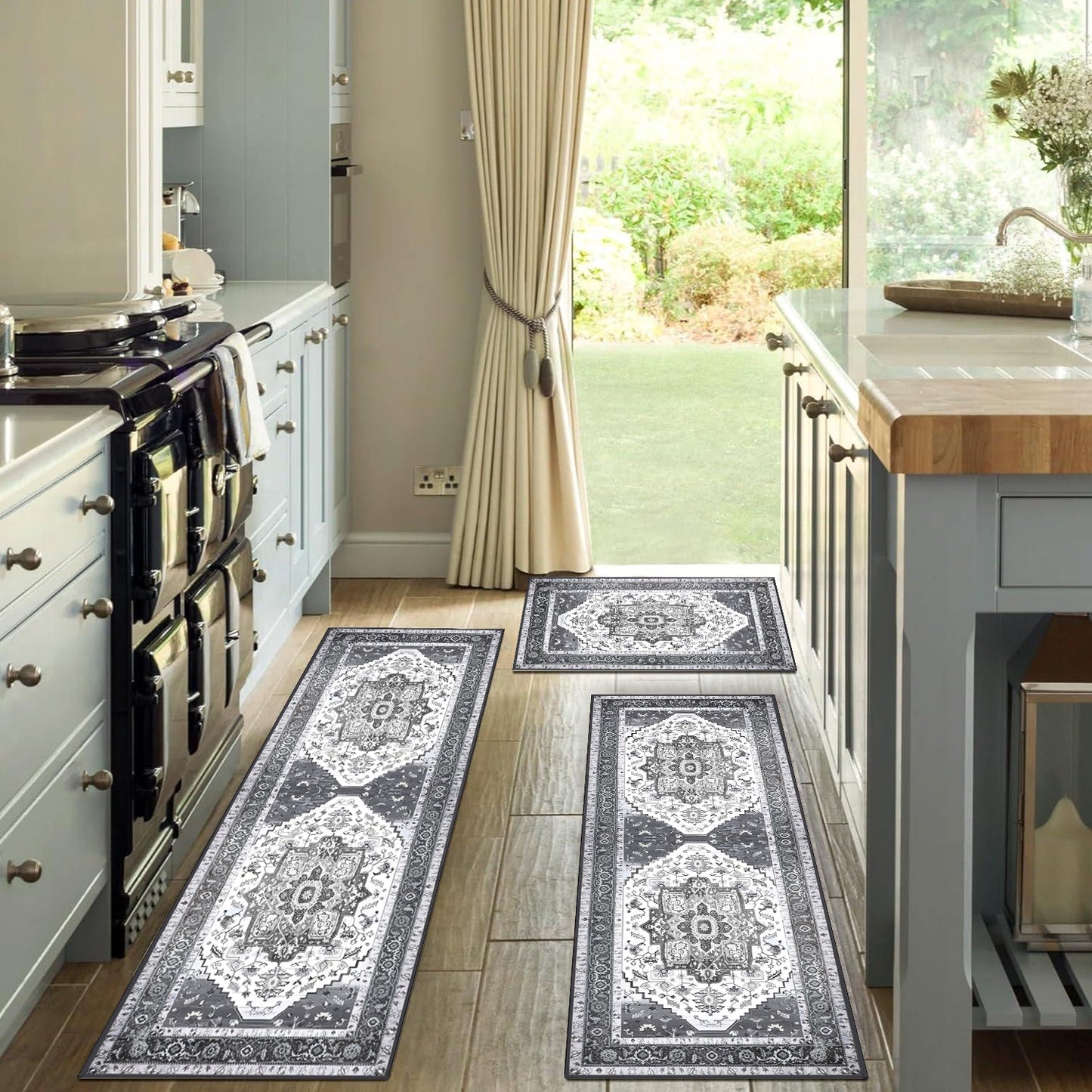 Boho Kitchen Rug Sets 3 Piece with Runner Non Slip Kitchen Rugs and Mats Washable Kitchen Mats for Floor Thick Kitchen Floor Mat Carpet Runner Rugs for Hallway Laundry Holiday Decor