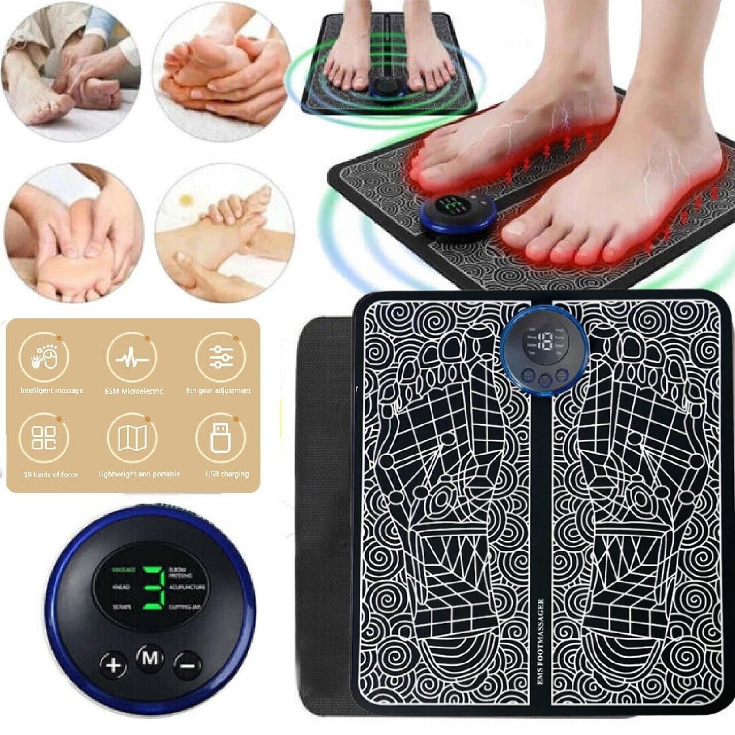 Electric Foot Massager Pad Blood Circulation Muscle Stimulator Mat 19 Levels and 8 Modes-Massage Mat(Logistics only For USPS.TK/TMEU only For self-pickup)