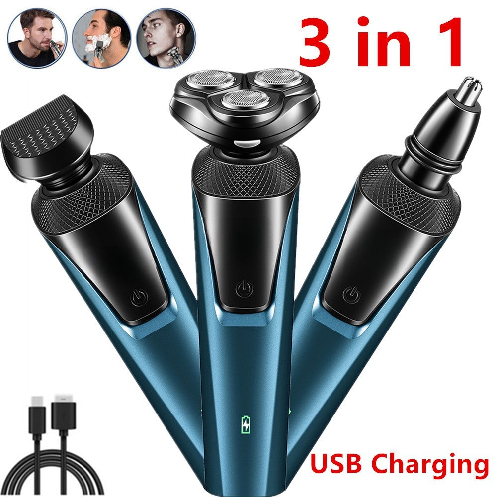 USB Rechargeable 3-In-1 Men's Professional Multi-function Cheek Beard Trimmer Men Nose Hair Cutting Barber Shaver Machine Blue (Logistics only For USPS.TK/TMEU only For self-pickup)