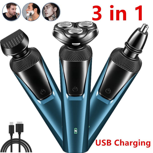 USB Rechargeable 3-In-1 Men's Professional Multi-function Cheek Beard Trimmer Men Nose Hair Cutting Barber Shaver Machine Blue (Logistics only For USPS.TK/TMEU only For self-pickup)