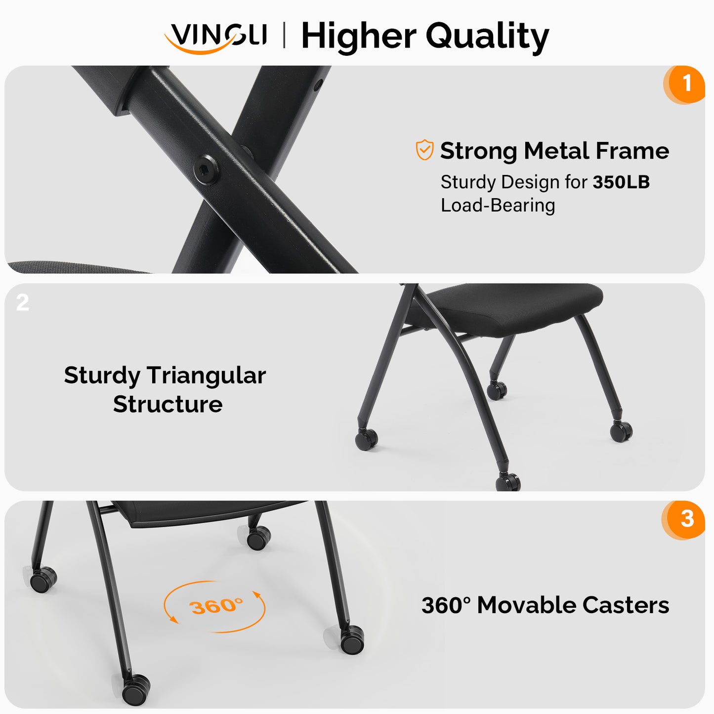 1 Pack Stackable Conference Room Chairs with Wheels, Folding Office Chair with Rebound Back, Padded Seat for Training Room, Guest, Reception, Event, Capacity 350lbs, Black
