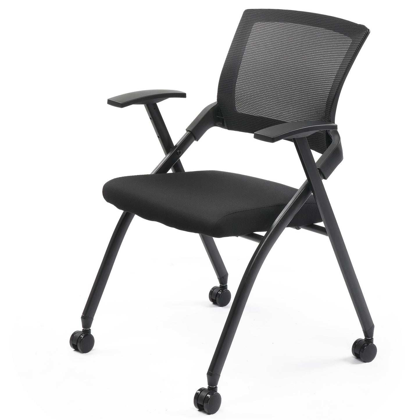 1 Pack Stackable Conference Room Chairs with Wheels, Folding Office Chair with Rebound Back, Padded Seat for Training Room, Guest, Reception, Event, Capacity 350lbs, Black