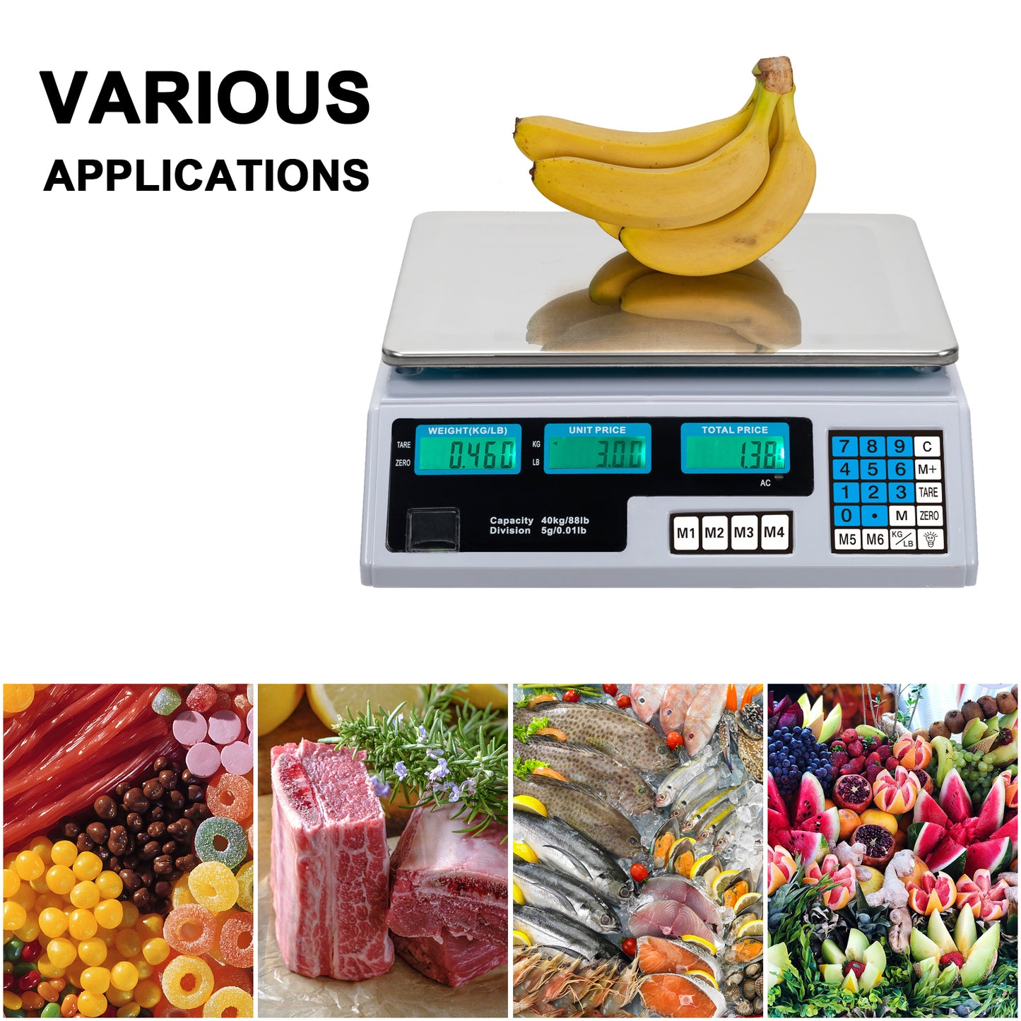 ACS-30 40kg/5g Digital Price Computing Scale for Vegetable UK Plug Silver & White