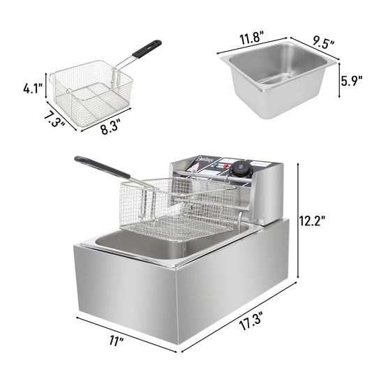 Stainless Steel Single Cylinder Electric Fryer US Plug