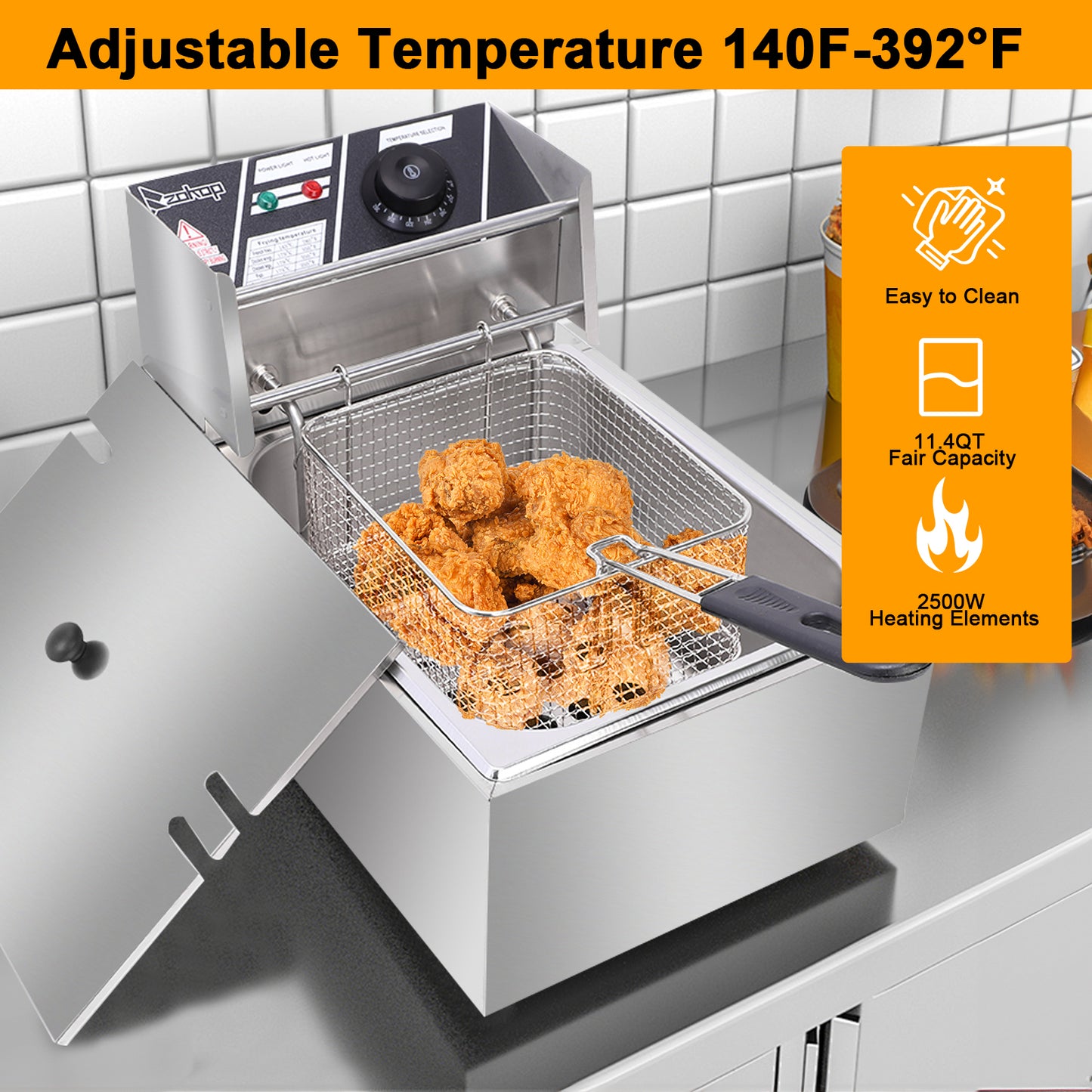 Stainless Steel Single Cylinder Electric Fryer US Plug