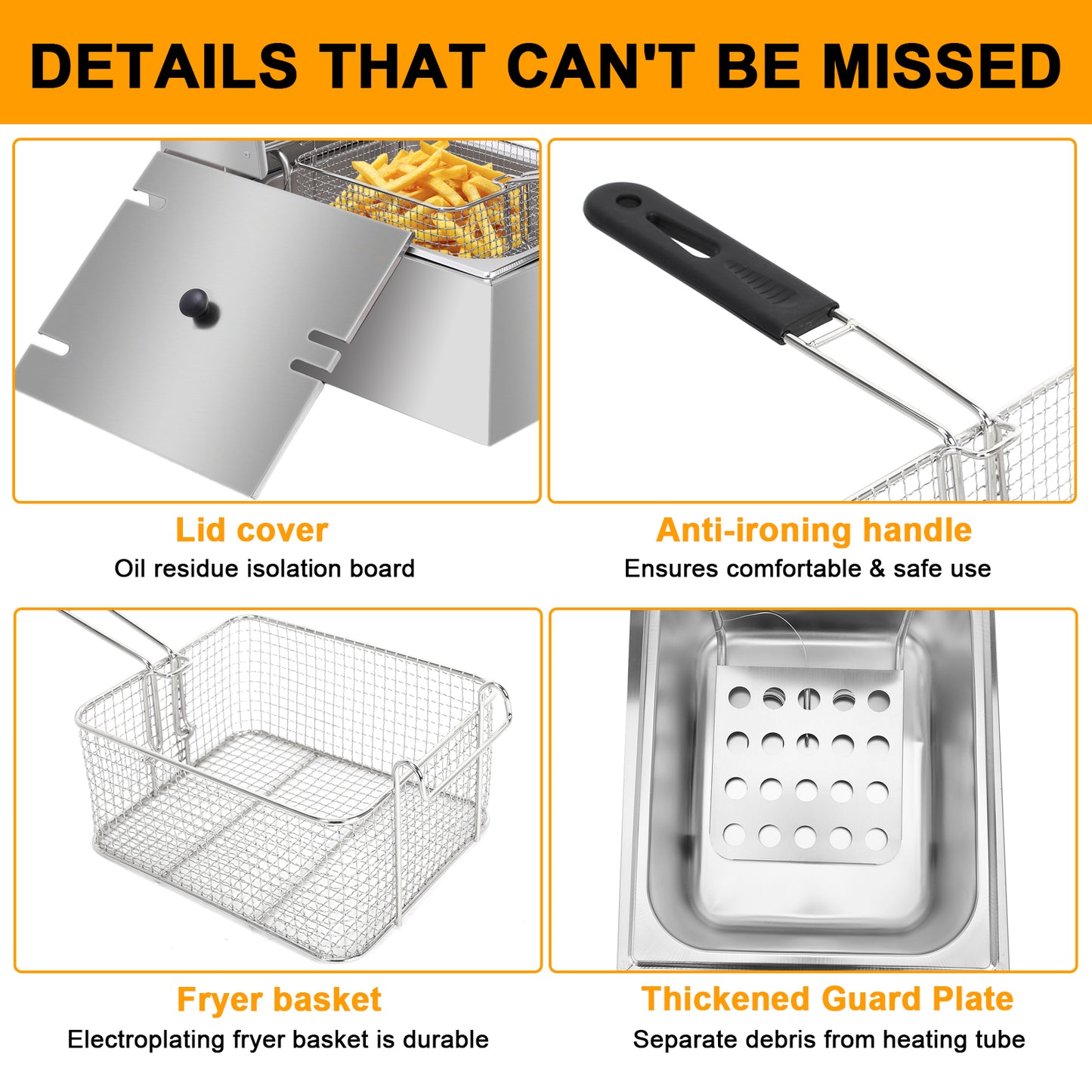 Stainless Steel Single Cylinder Electric Fryer US Plug