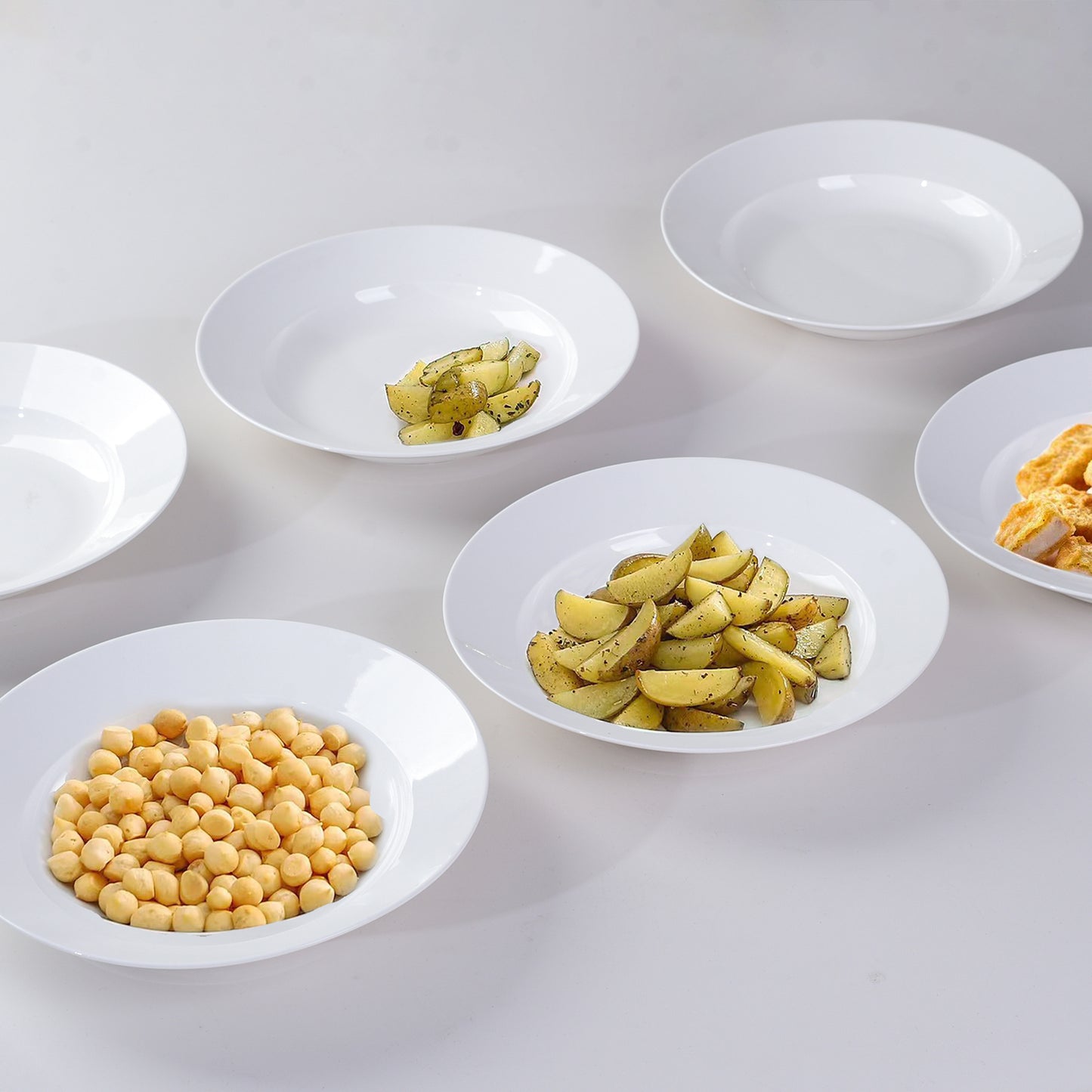 White Dinner Plates Set of 6, 9 Inch Salad Serving Modern Round Dishes - Dishwasher, Microwave, Oven Safe, Scratch Resistant, Smooth Glaze
