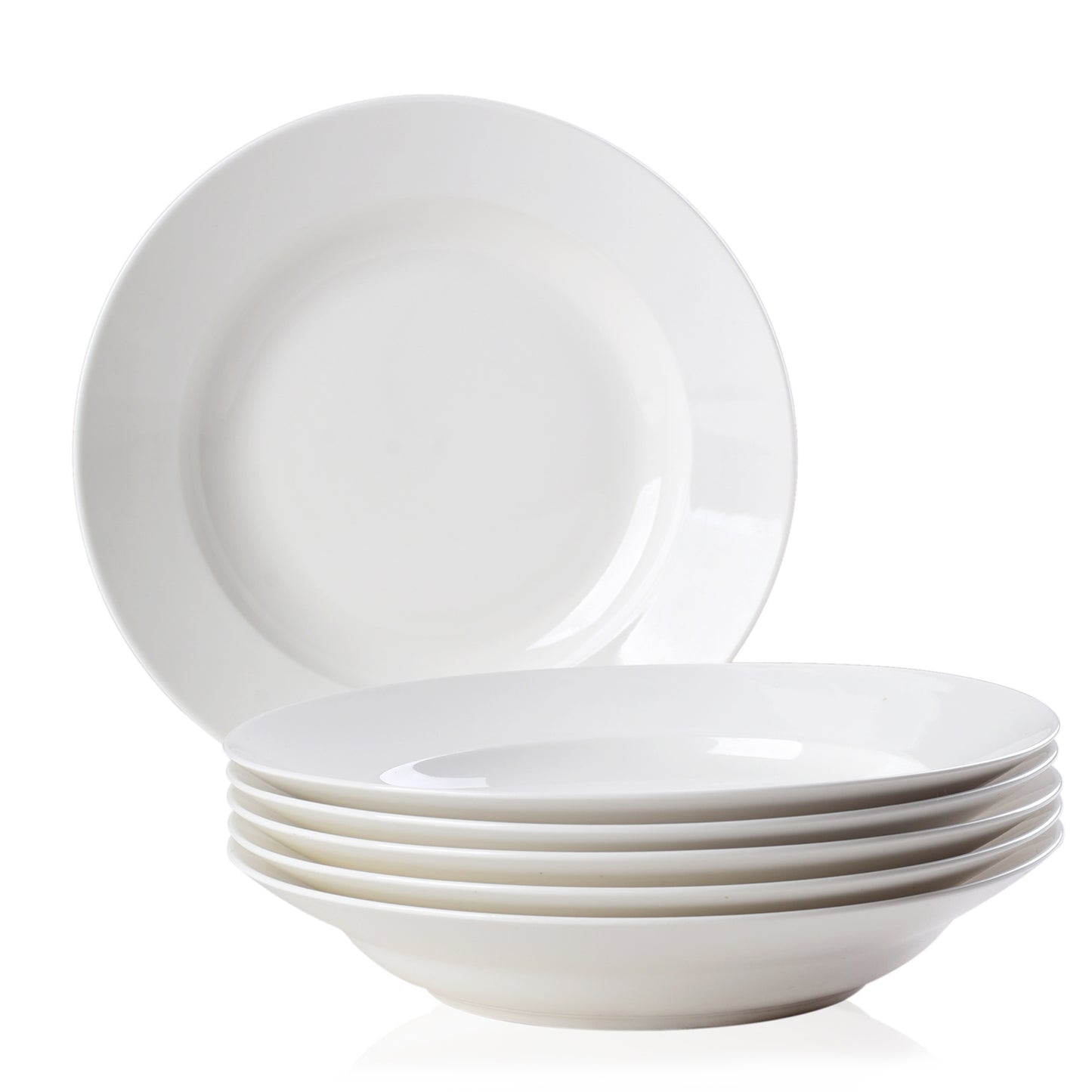 White Dinner Plates Set of 6, 9 Inch Salad Serving Modern Round Dishes - Dishwasher, Microwave, Oven Safe, Scratch Resistant, Smooth Glaze