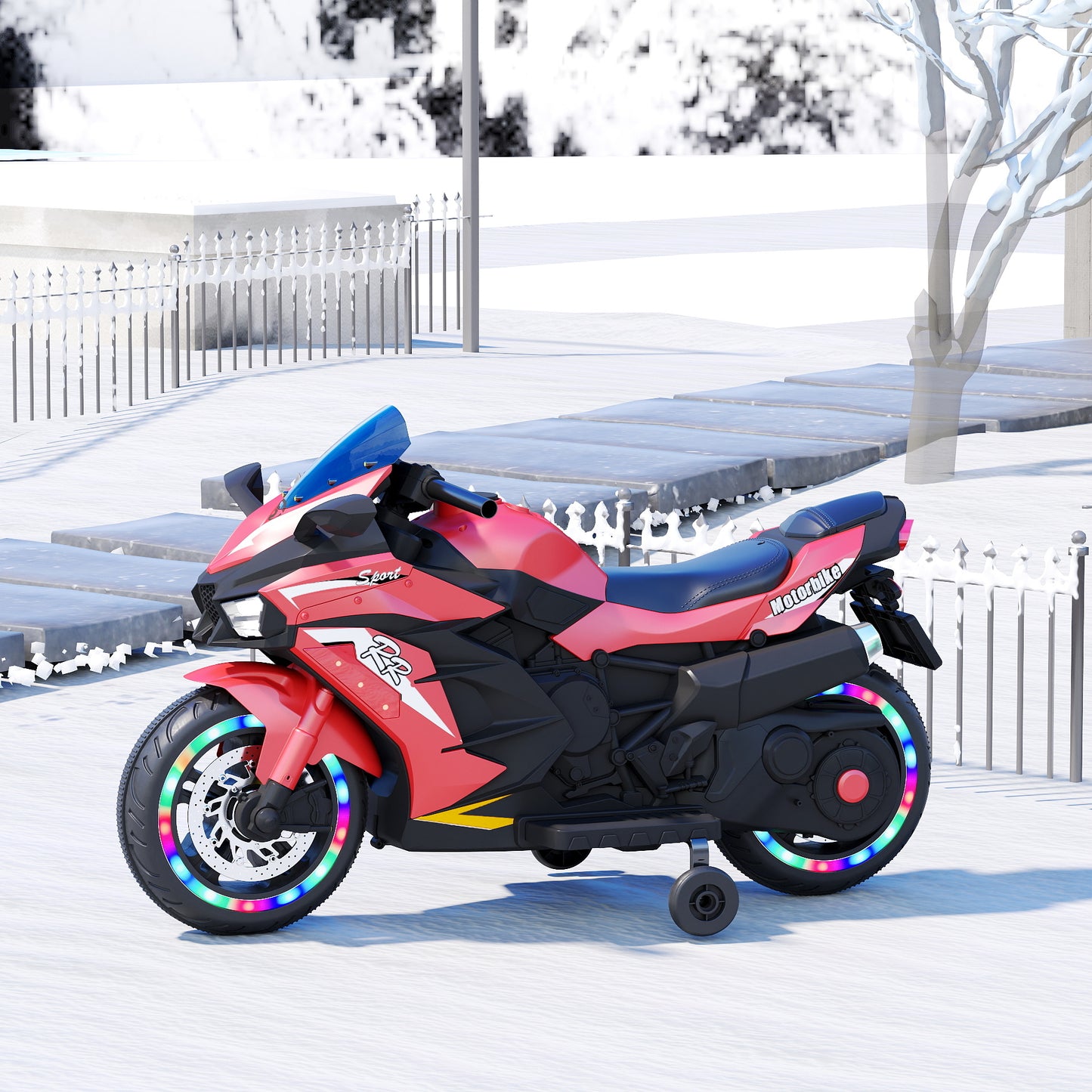 12V Electric Motorcycle for Kids, Powered Toy Motorcycle, Child Motorcycle Ride On with Light Wheels and Bluetooth Music Red (No shipping on weekends)