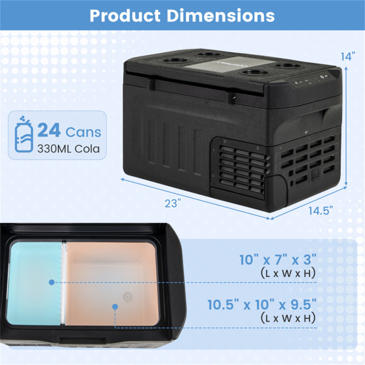 12 Volt Car Refrigerator w/ -4℉~68℉ Adjustable Range Divider for Camping
