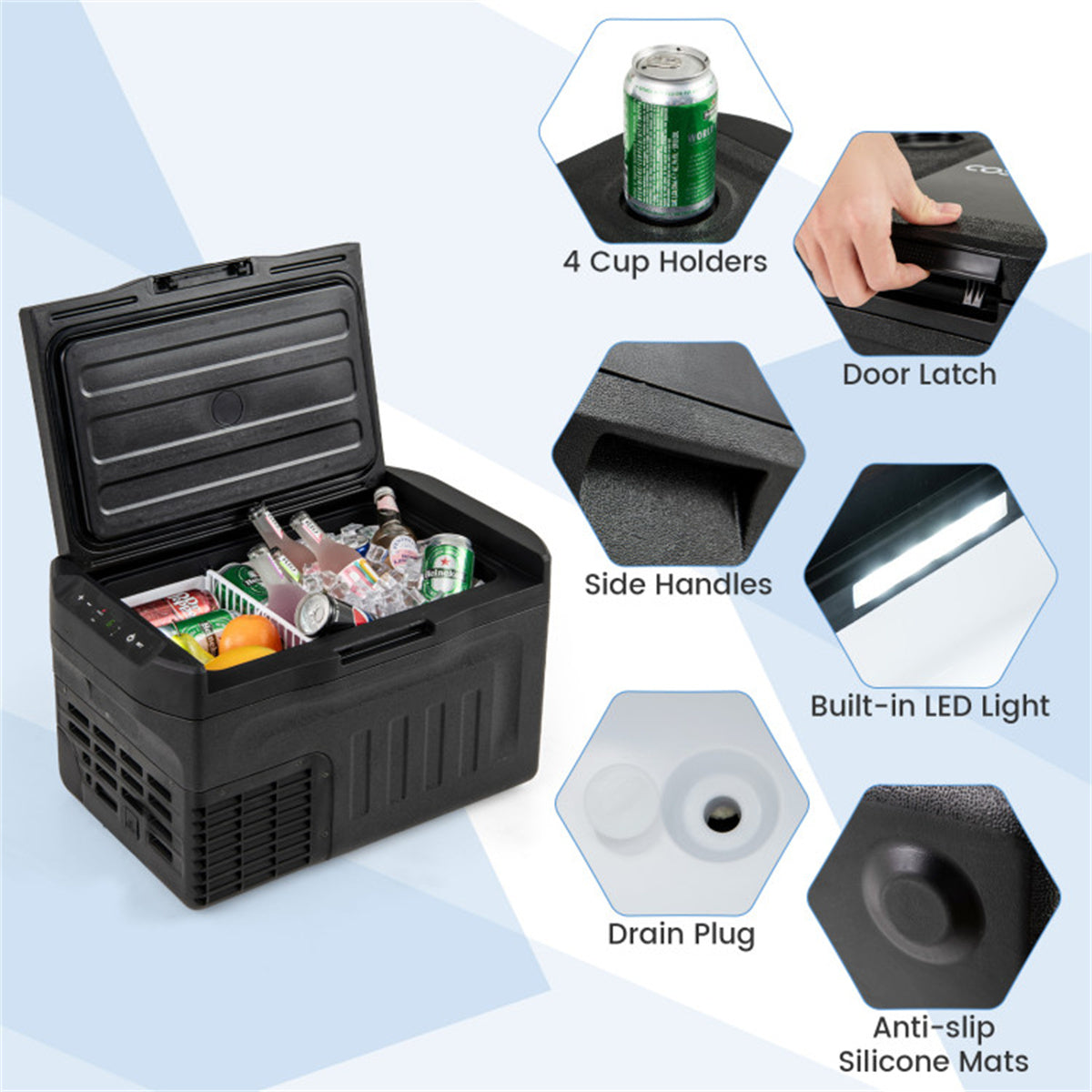 12 Volt Car Refrigerator w/ -4℉~68℉ Adjustable Range Divider for Camping