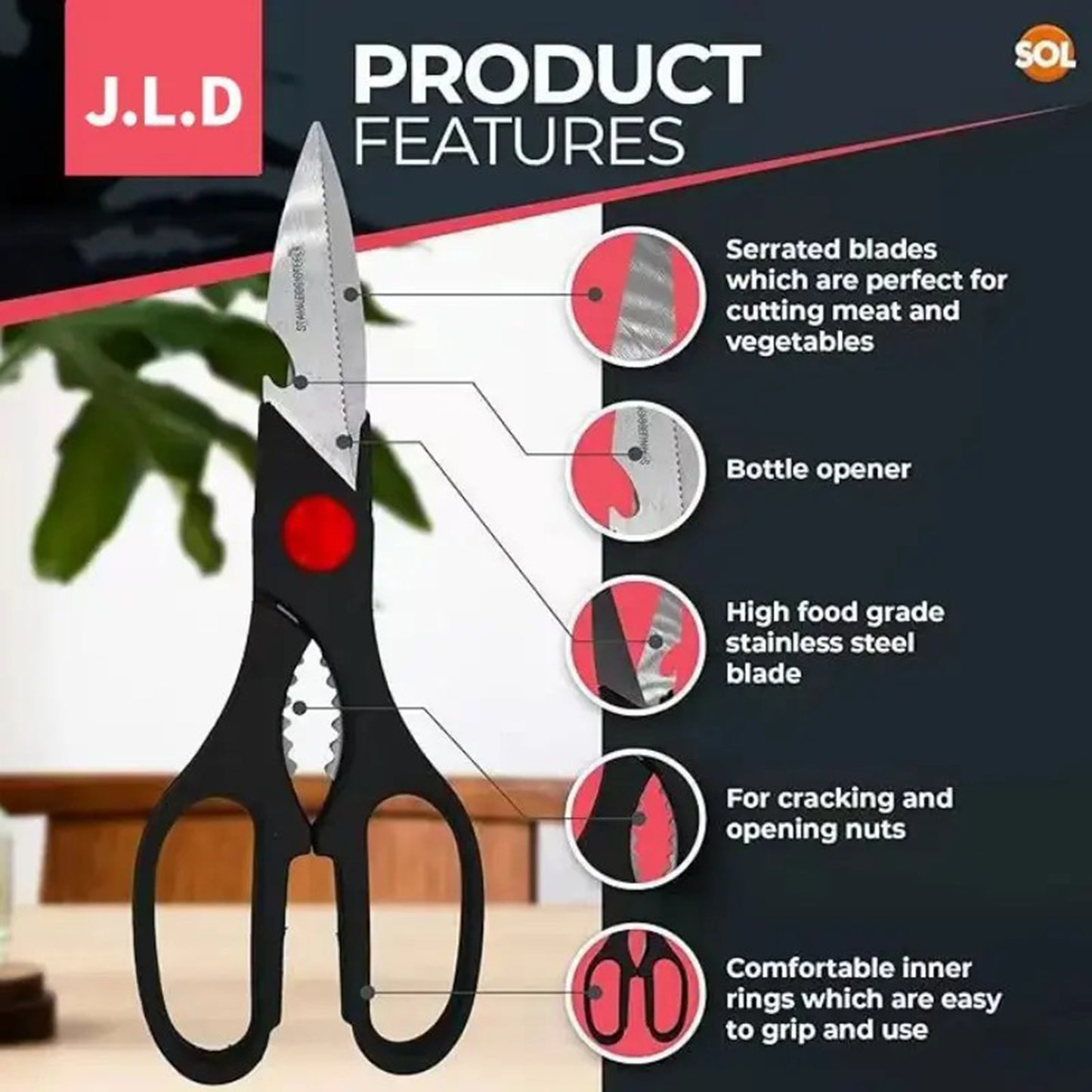 Food Scissors, Sharp Scissors with Nutcrackers, Bottle Opener, Can Opener, Vegetable Cutting Scissors, Chopping Scissors, Multi-Purpose Utensil Gadgets(USPS shipping, pickup supported)