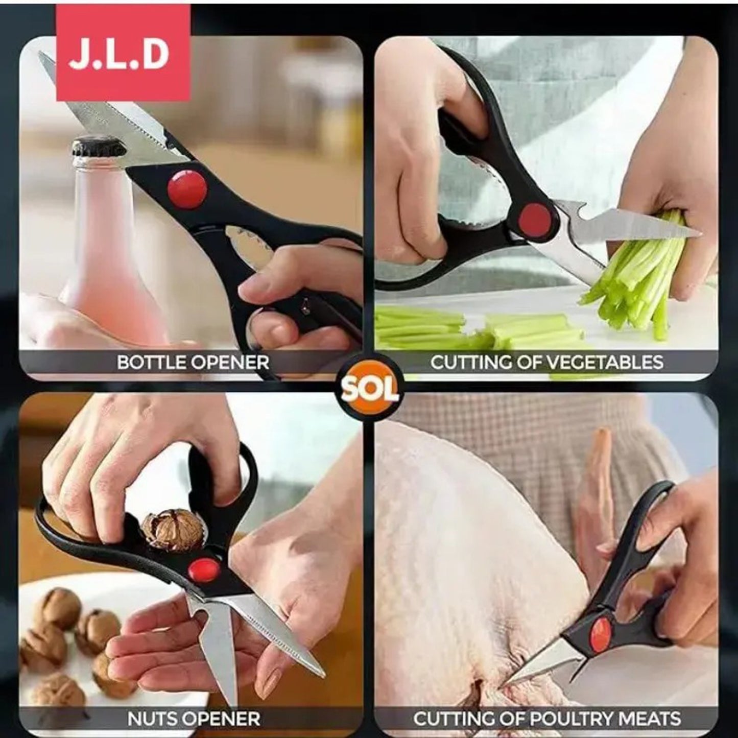 Food Scissors, Sharp Scissors with Nutcrackers, Bottle Opener, Can Opener, Vegetable Cutting Scissors, Chopping Scissors, Multi-Purpose Utensil Gadgets(USPS shipping, pickup supported)