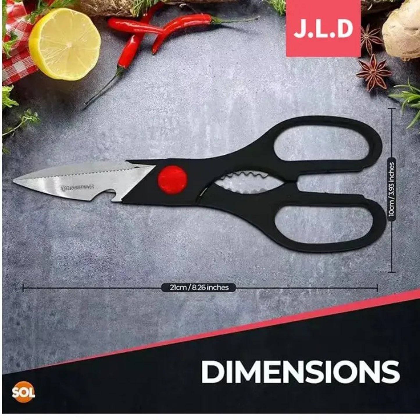 Food Scissors, Sharp Scissors with Nutcrackers, Bottle Opener, Can Opener, Vegetable Cutting Scissors, Chopping Scissors, Multi-Purpose Utensil Gadgets(USPS shipping, pickup supported)