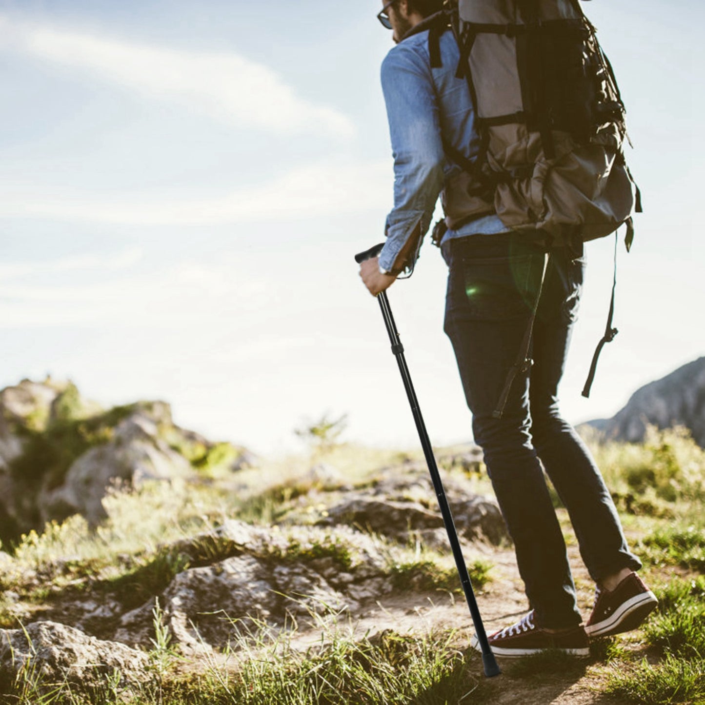 Travel Folding Trekking Hiking Pole,Collapsible Cane Adjustable Walking Stick Portable Mobility Aid for Women Men Hikers Gift,Black