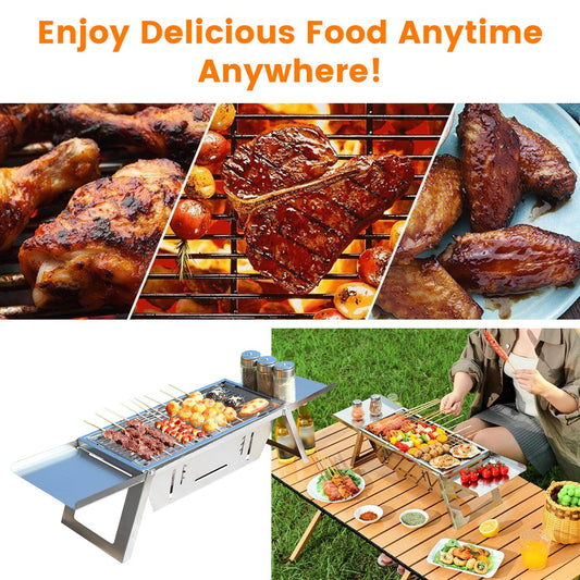 Foldable Charcoal BBQ Grill Stainless Steel Grill Net Easy Setup Portable Tabletop Barbecue Grill for Camping Picnic Outdoor Party Backyard