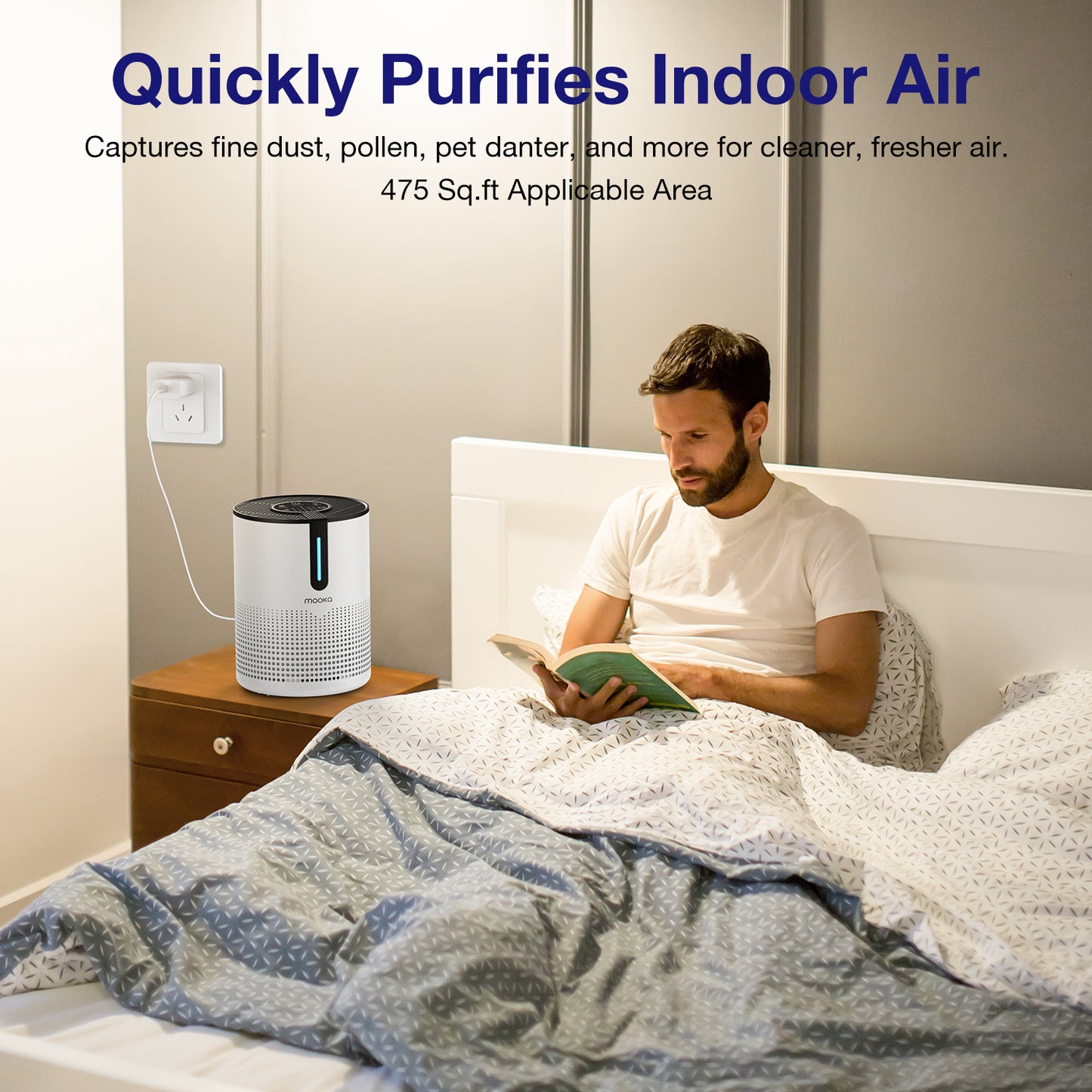 MOOKA 475Sq.ft Air Purifier Cleaner HEPA Filter Remove Odor Dust Mold Home Allergies Smog