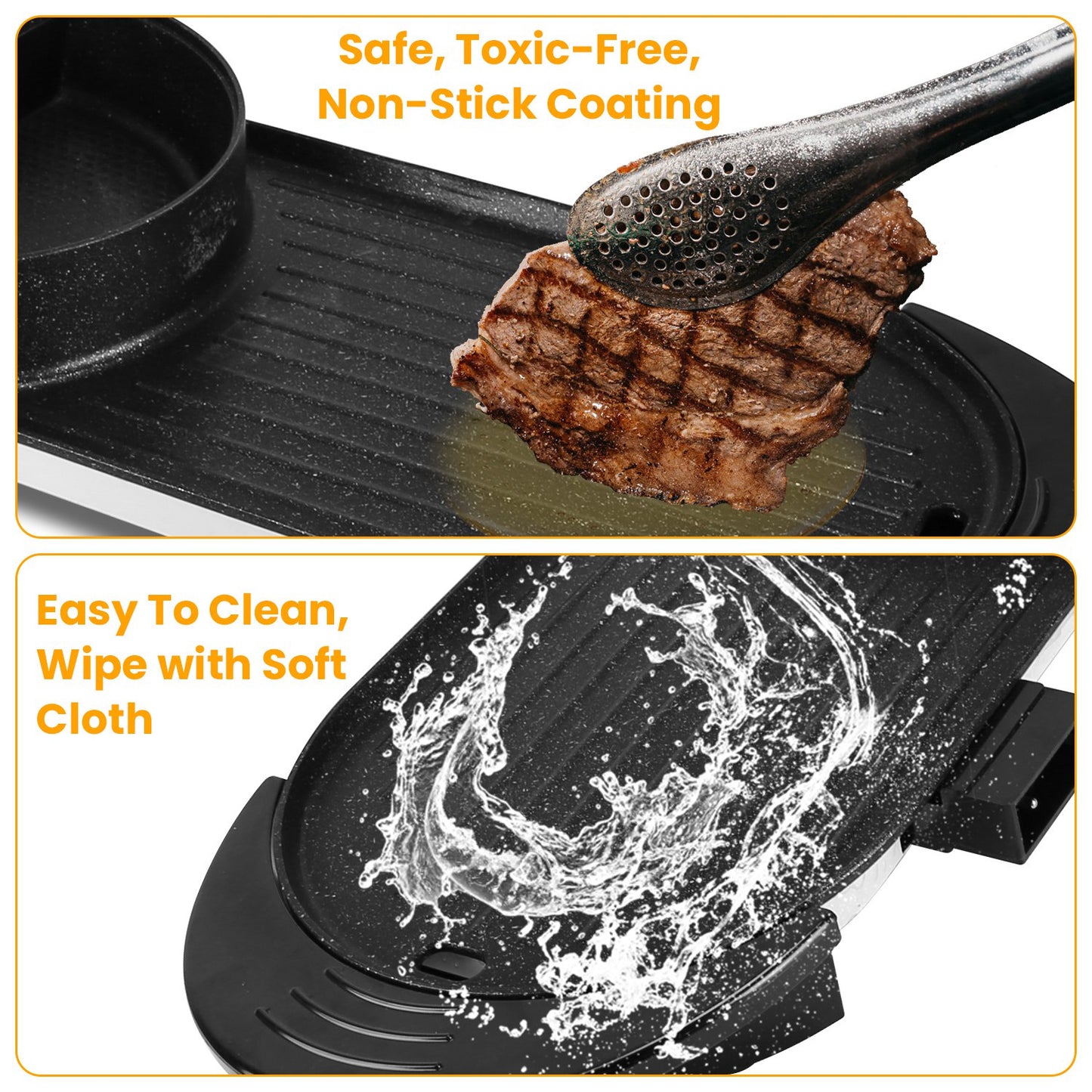 Dual-Electric 2 in 1 Hot Pot & Grill Combo, 2200W Rapid-Heat Indoor , 3.7 QT Non-Stick Hotpot Separate Temp Control , Apartment-Friendly Party Cooker