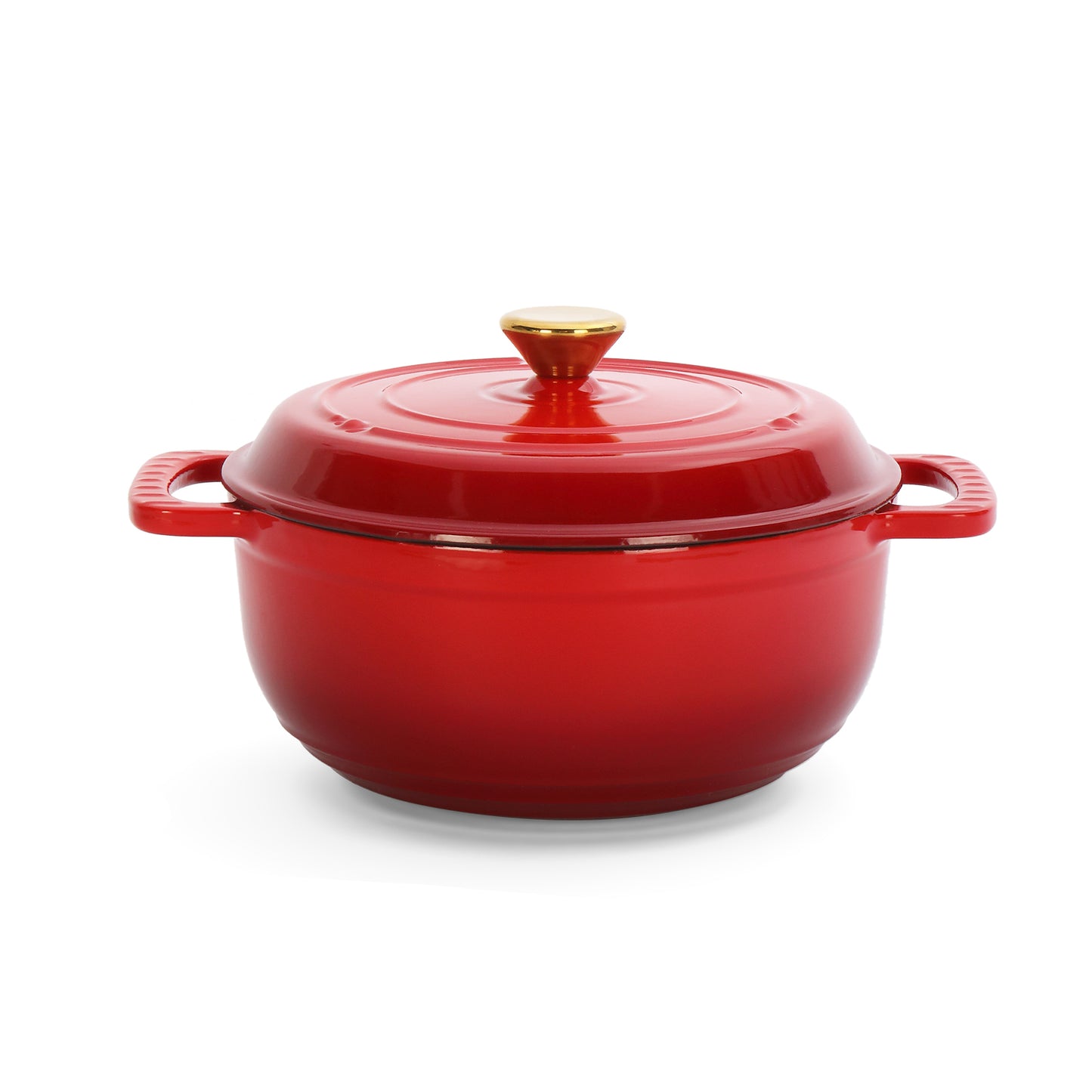 Cast iron 5QT cooking pot - Gradient red - Includes two silicone gloves - Enamel pot