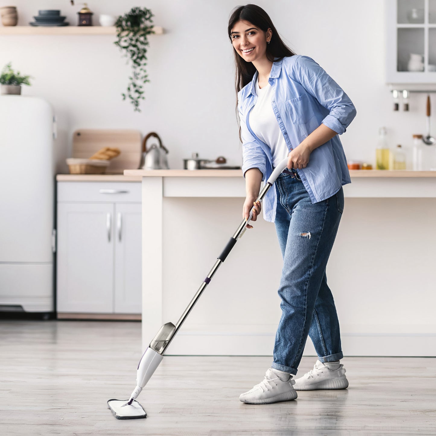 Spray Mop for Floor Cleaning - No Battery Required, 12OZ Leak-Proof Water Bottle, 360° Flexible Mop Head, 49IN Extended Handle, 3 Reusable Microfiber Pads - Suitable for Hardwood, Tile, Laminate, Viny