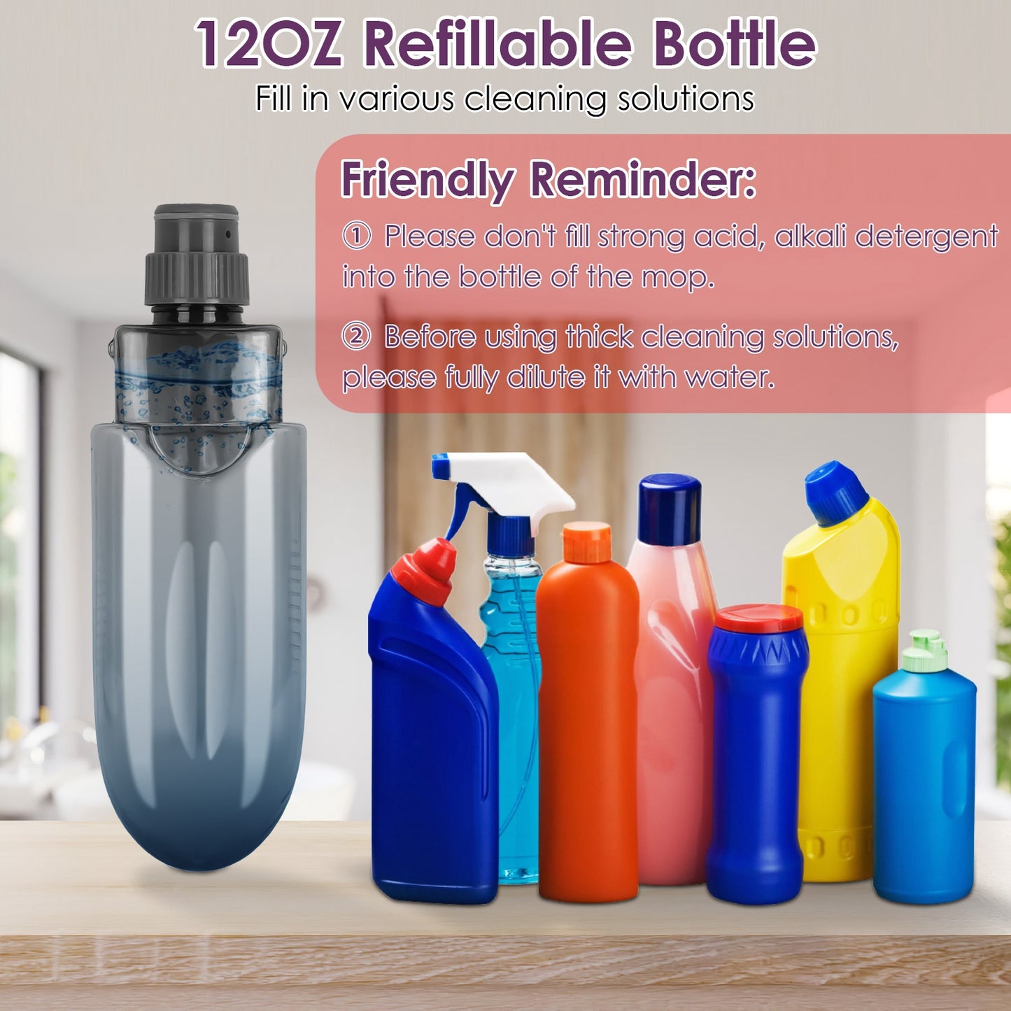Spray Mop for Floor Cleaning - No Battery Required, 12OZ Leak-Proof Water Bottle, 360° Flexible Mop Head, 49IN Extended Handle, 3 Reusable Microfiber Pads - Suitable for Hardwood, Tile, Laminate, Viny