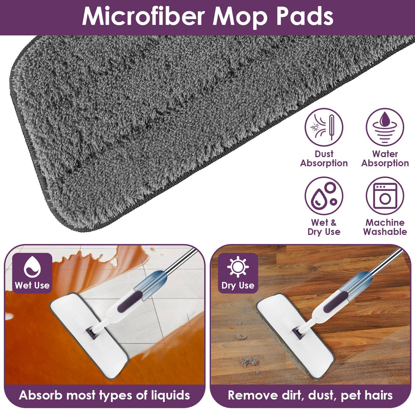 Spray Mop for Floor Cleaning - No Battery Required, 12OZ Leak-Proof Water Bottle, 360° Flexible Mop Head, 49IN Extended Handle, 3 Reusable Microfiber Pads - Suitable for Hardwood, Tile, Laminate, Viny