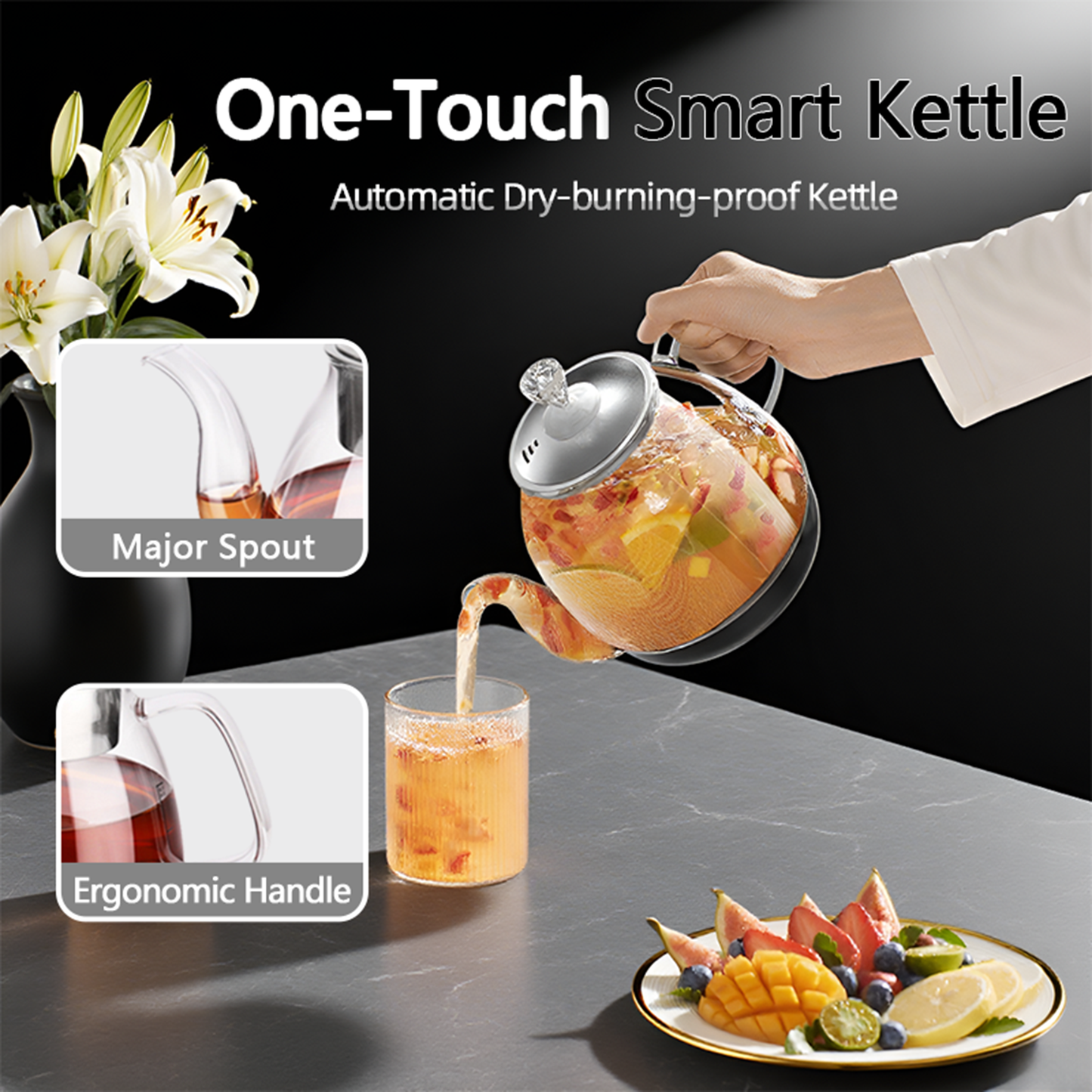 Professional multi-functional glass teapot | 800ml fast heating, cooking and brewing integrated electric kettle with stainless steel filter(UPS/FEDEX/UniUni/GOFO logistics delivery support self-pickup