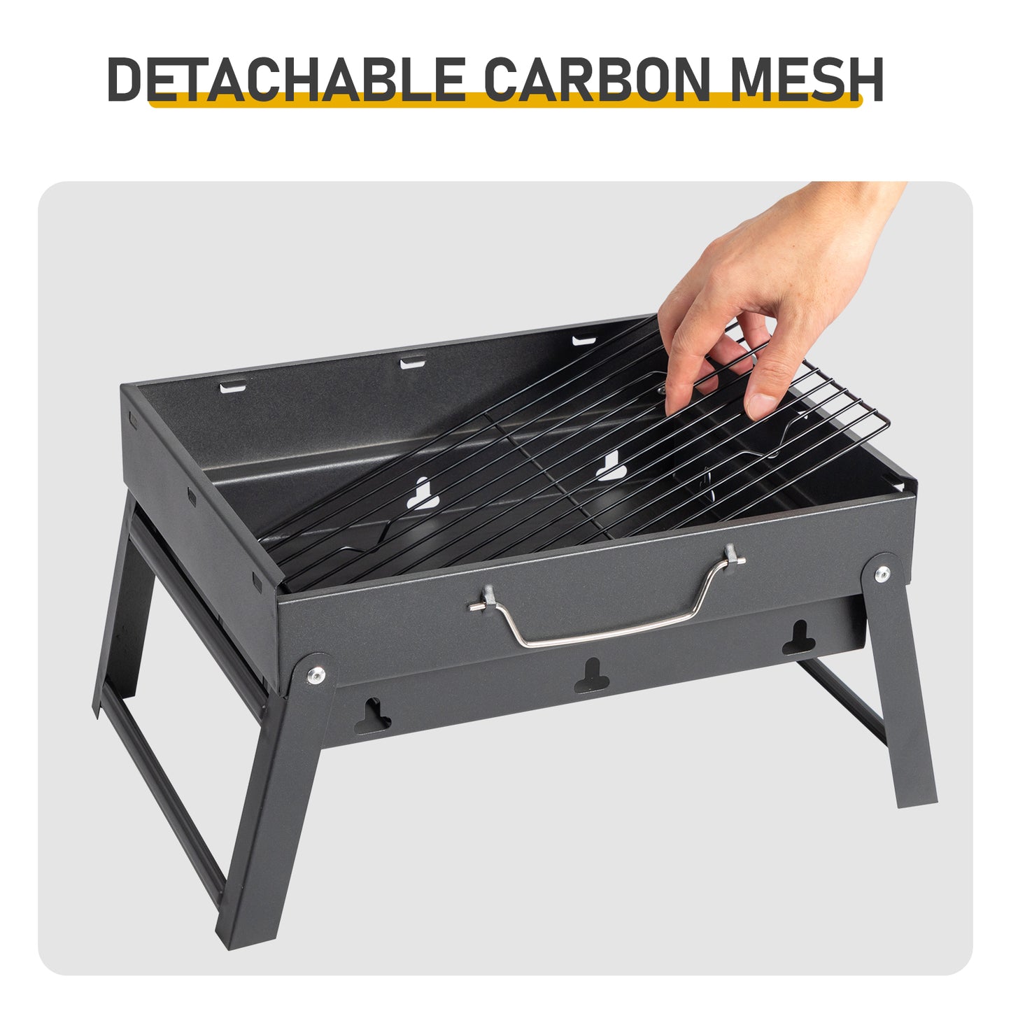 Portable BBQ Grill with Folding Feet, Compact and Lightweight Charcoal Grill for Outdoor Camping, Backyard, Picnic, Beach Party, and Family Outings