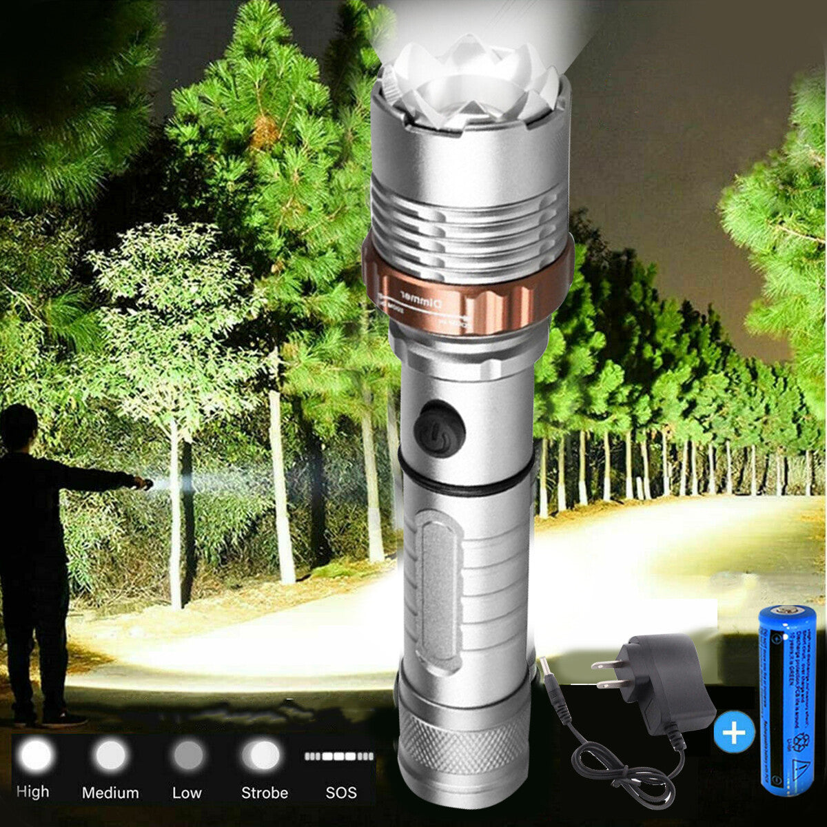 Rechargeable LED Flashlight Lamp 5-Modes Zoomable Hiking Camping Outdoor Torch +Battery+Charger（TK/TMEU for self-pickup）

Note : This product is available only in US marketplace