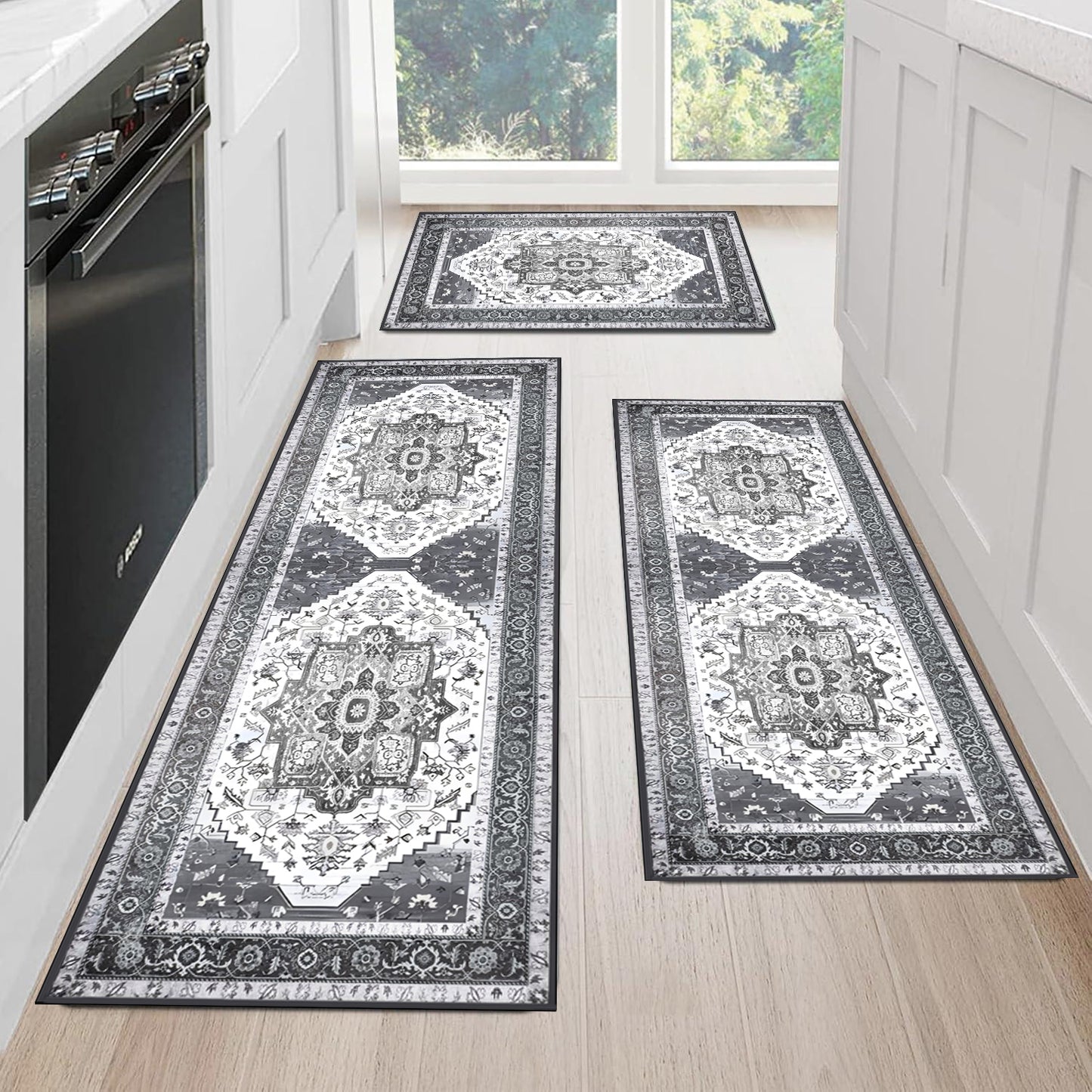 Boho Kitchen Rug Sets 3 Piece with Runner Non Slip Kitchen Rugs and Mats Washable Kitchen Mats for Floor Thick Kitchen Floor Mat Carpet Runner Rugs for Hallway Laundry Holiday Decor
