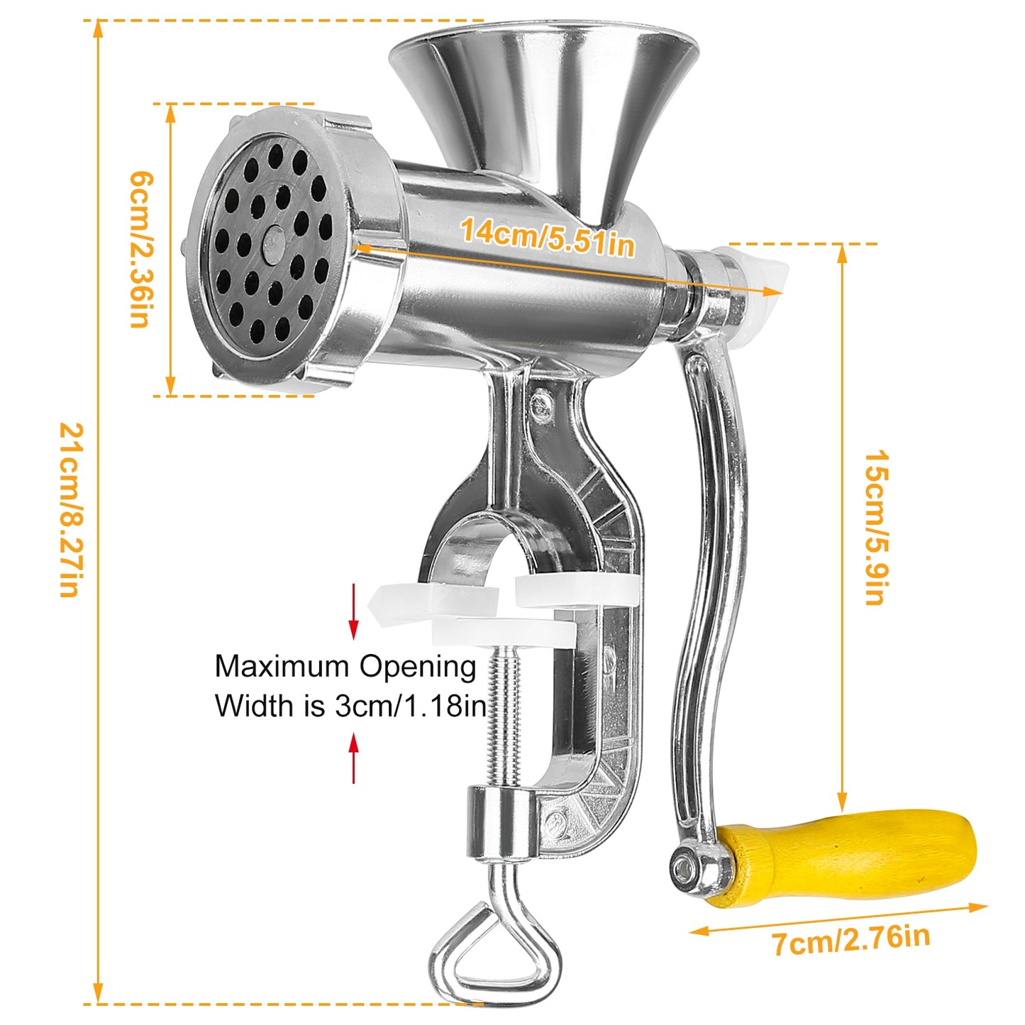Manual Meat Grinder with Ergonomic Handle, Multifunctional Sausage Stuffer & Noodle Maker for Home Kitchen,Aluminum Alloy Manual Meat Grinder, Tabletop Clamp Design with Sausage Funnel & Noodle Plate, Easy Clean