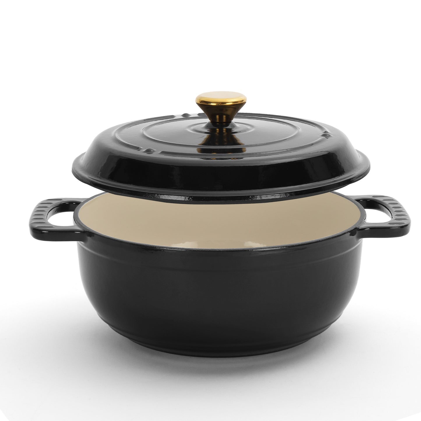 Cast iron 5QT cooking pot - Pure black - includes two silicone gloves - Enamel pot