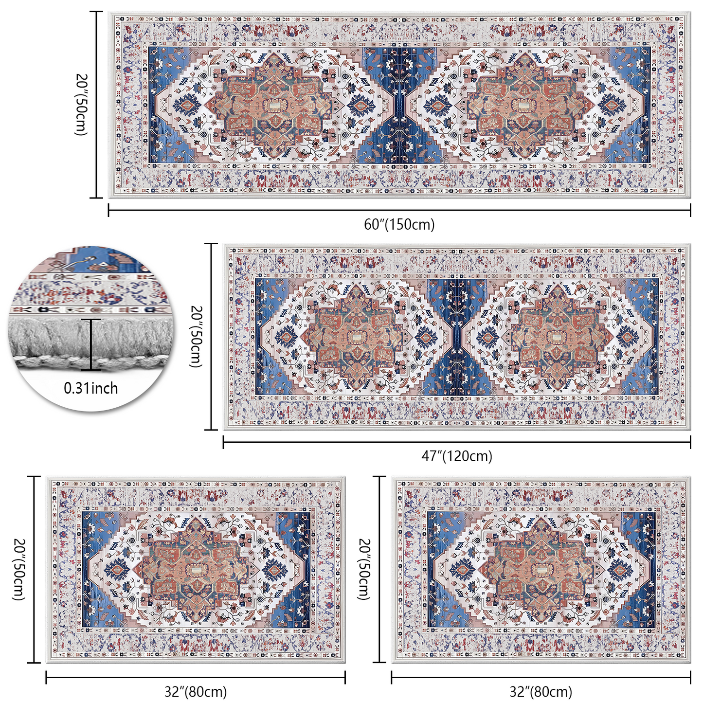 Boho Kitchen Rug Sets 3 Piece with Runner Non Slip Kitchen Rugs and Mats Washable Kitchen Mats for Floor Thick Kitchen Floor Mat Carpet Runner Rugs for Hallway Laundry Holiday Decor