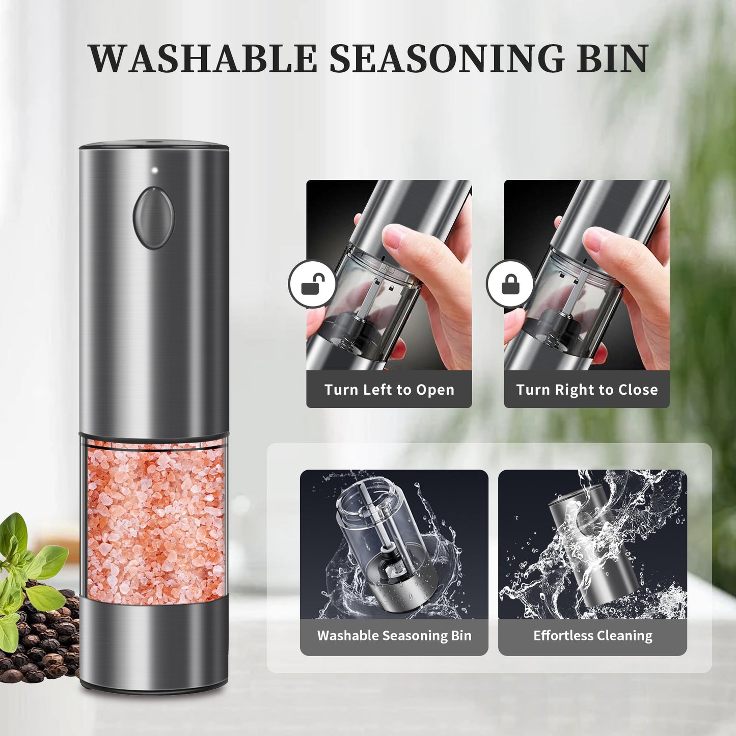 2PCS electric salt and pepper grinder set - battery-powered spice grinder, adjustable for coarseness, perfect for home kitchens, durable plastic, electric salt and pepper grinder, automatic grinder