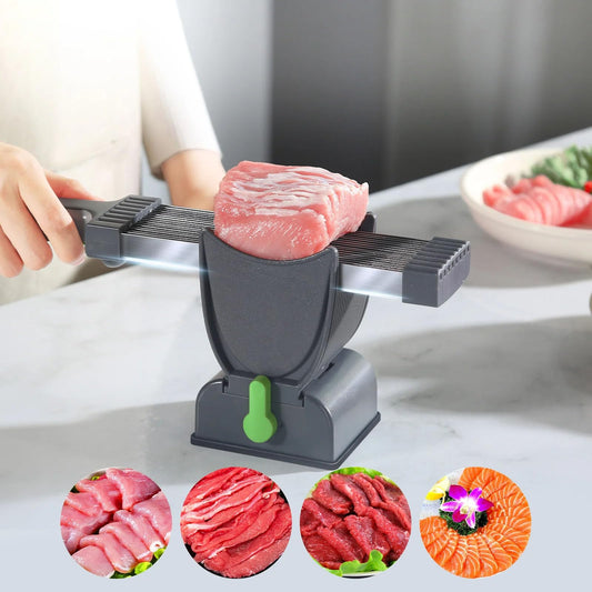 Fresh Meat Slicer with 17 Stainless Steel Blades, Adjustable Thickness, Suction-Cup Base, for Pork, Beef, Salmon, Black