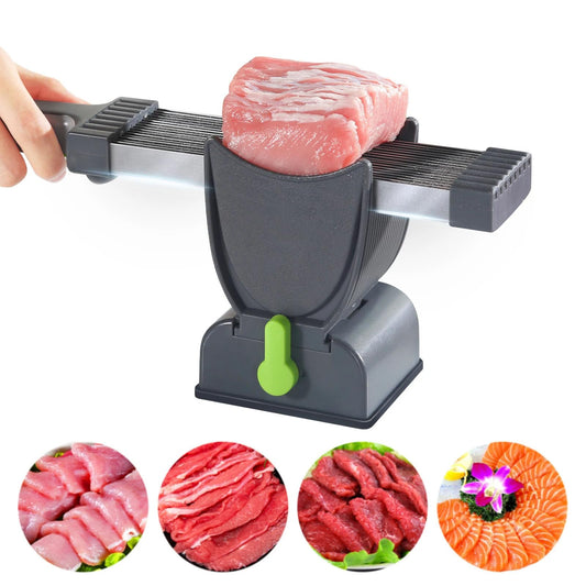 Fresh Meat Slicer with 17 Stainless Steel Blades, Adjustable Thickness, Suction-Cup Base, for Pork, Beef, Salmon, Black
