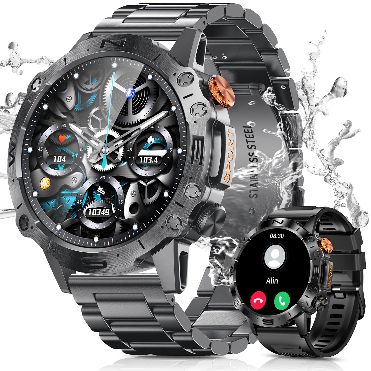 PODOEIL Military Smart Watch for Men with Bluetooth Call 1.43" AMOLED Fitness Tracker with Blood Pressure/Heart Rate/Sleep Monitor 100+ Sports Modes Waterproof Tactical Smartwatch for Android iOS
