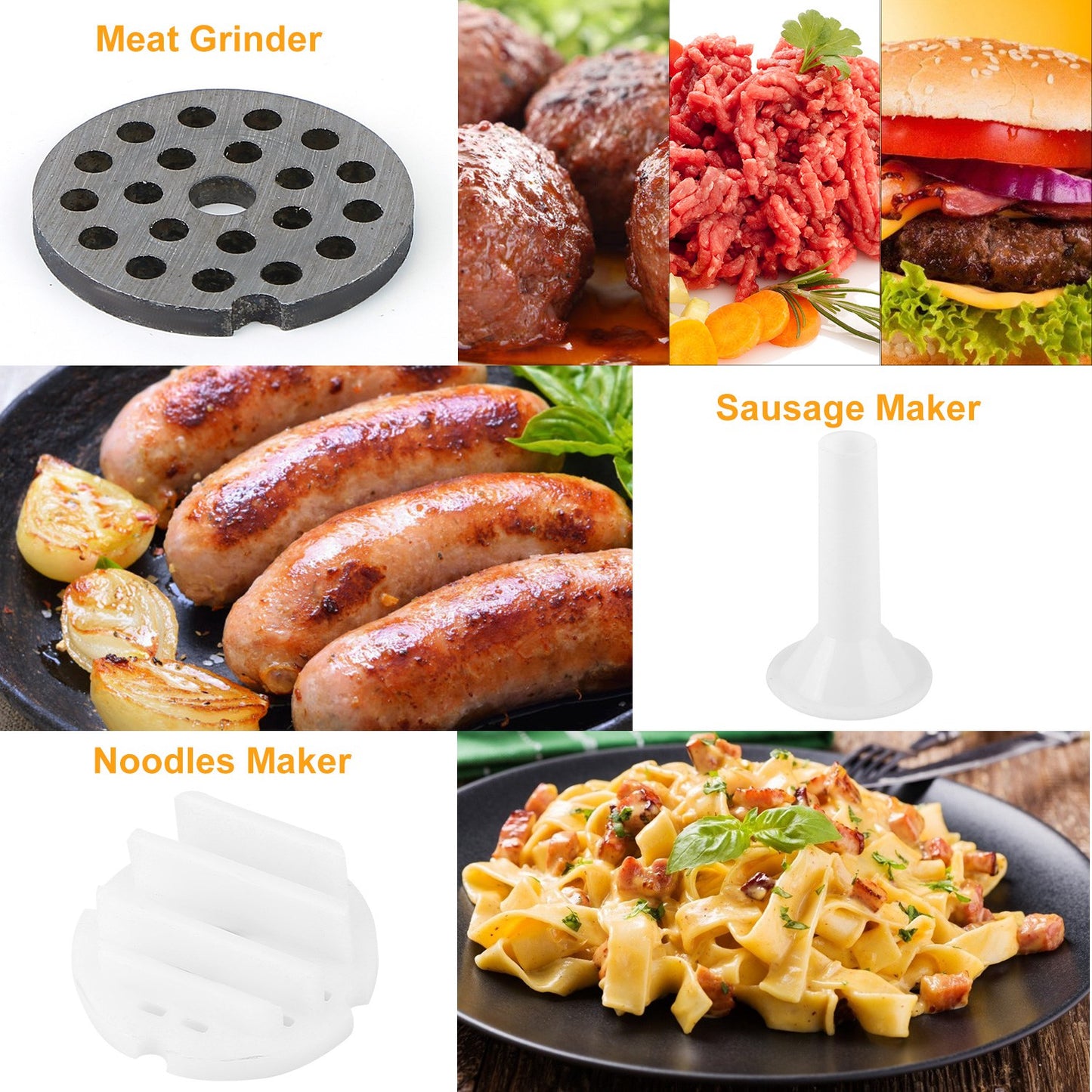 Manual Meat Grinder with Ergonomic Handle, Multifunctional Sausage Stuffer & Noodle Maker for Home Kitchen,Aluminum Alloy Manual Meat Grinder, Tabletop Clamp Design with Sausage Funnel & Noodle Plate, Easy Clean
