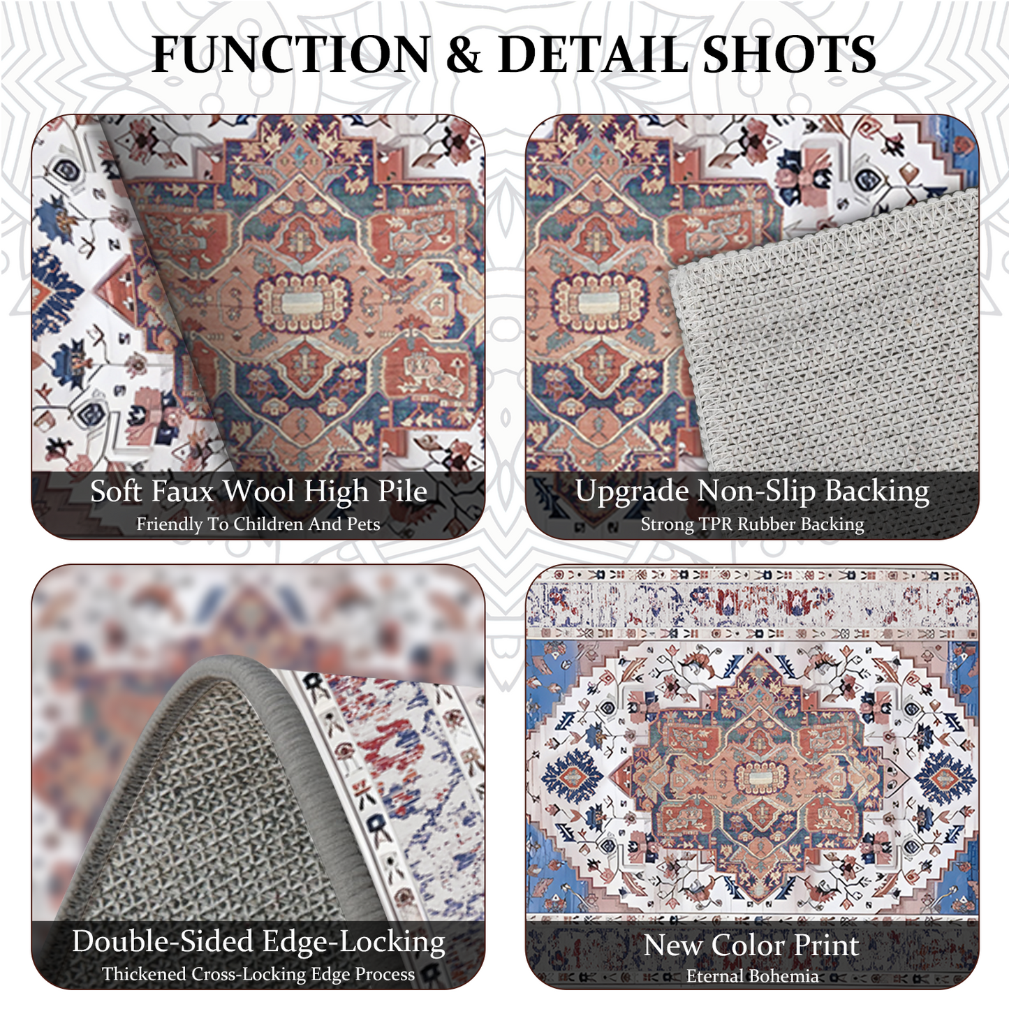 Boho Kitchen Rug Sets 3 Piece with Runner Non Slip Kitchen Rugs and Mats Washable Kitchen Mats for Floor Thick Kitchen Floor Mat Carpet Runner Rugs for Hallway Laundry Holiday Decor