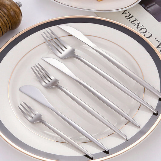 30pc CUTLERY DINNER SET STAINLESS STEEL METAL STAND RACK FORKS TEA SPOONS POLISH