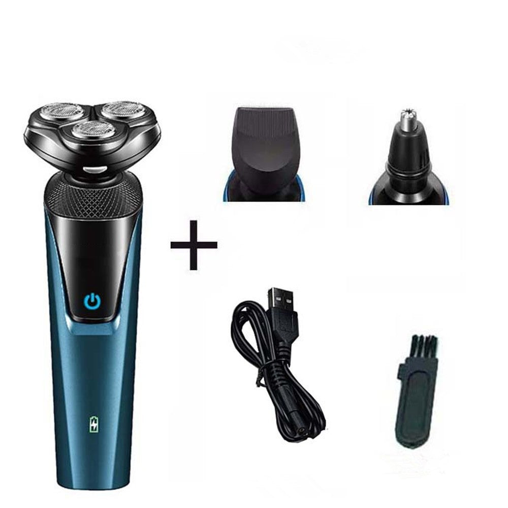 USB Rechargeable 3-In-1 Men's Professional Multi-function Cheek Beard Trimmer Men Nose Hair Cutting Barber Shaver Machine Blue (Logistics only For USPS.TK/TMEU only For self-pickup)