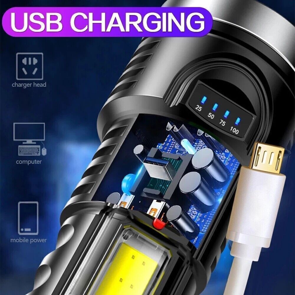 USB Rechargeable LED Flashlight 4-Modes Camping Hiking Torch Work Light(Platform policies vary; relevant qualifications are attached via link, please do not list products without required qualifications)
