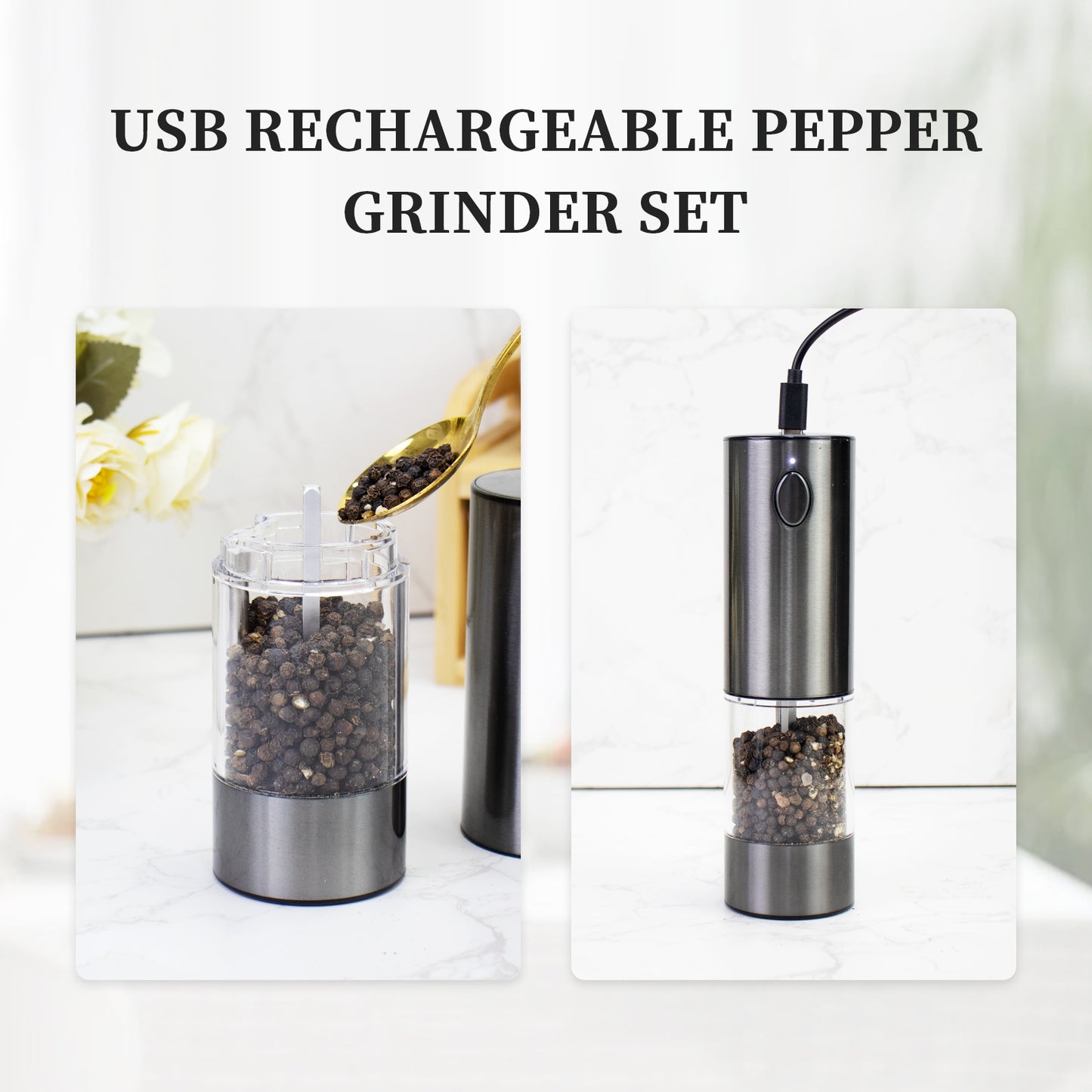 2PCS electric salt and pepper grinder set - battery-powered spice grinder, adjustable for coarseness, perfect for home kitchens, durable plastic, electric salt and pepper grinder, automatic grinder