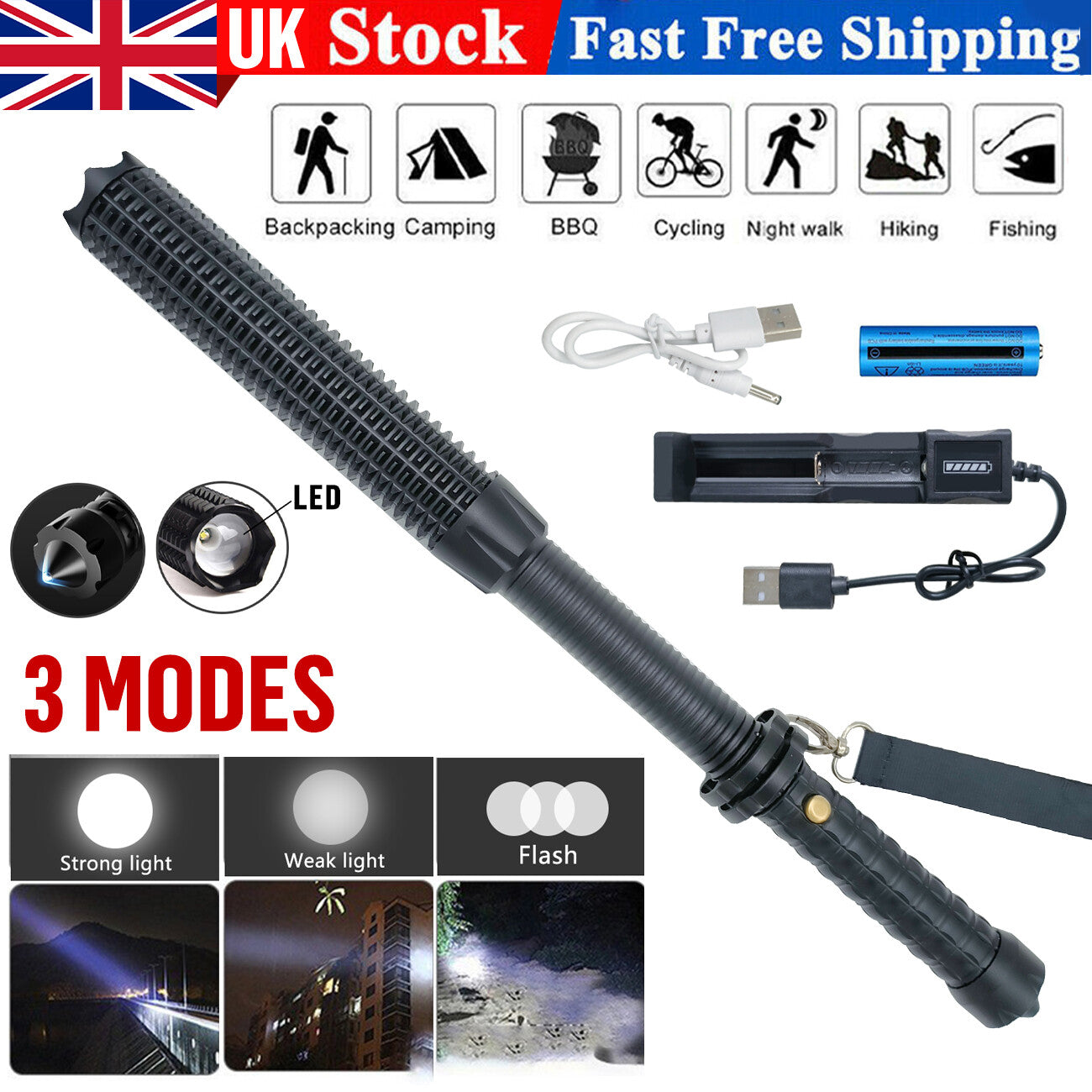 USB Rechargeable LED Flashlight Retractable Torch 3-Mode Zoomable Security Light Outdoor Flashlight Set(Platform policies vary; relevant qualifications are attached via link, please do not list products without required qualifications)