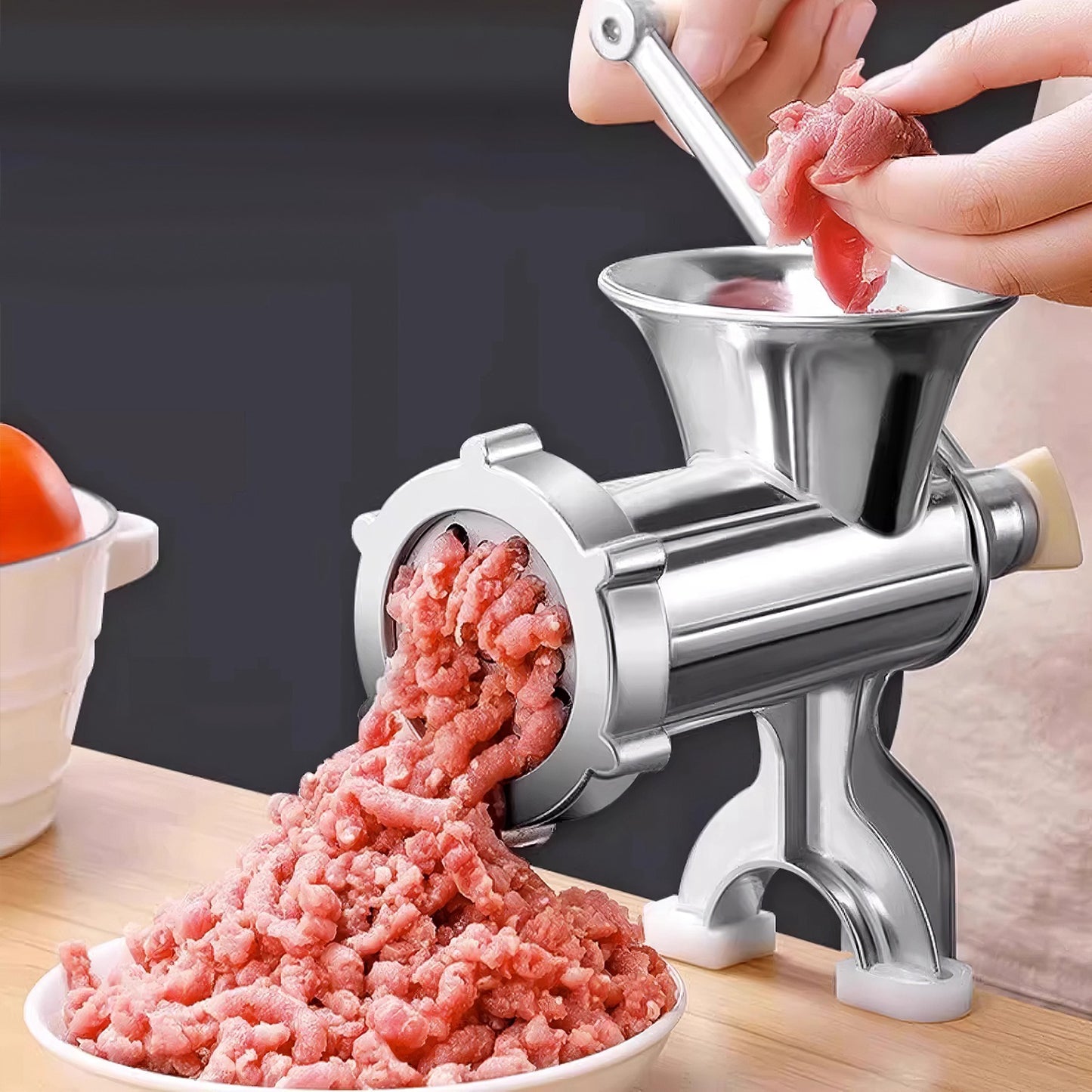 Manual Meat Grinder with Ergonomic Handle, Multifunctional Sausage Stuffer & Noodle Maker for Home Kitchen,Aluminum Alloy Manual Meat Grinder, Tabletop Clamp Design with Sausage Funnel & Noodle Plate, Easy Clean
